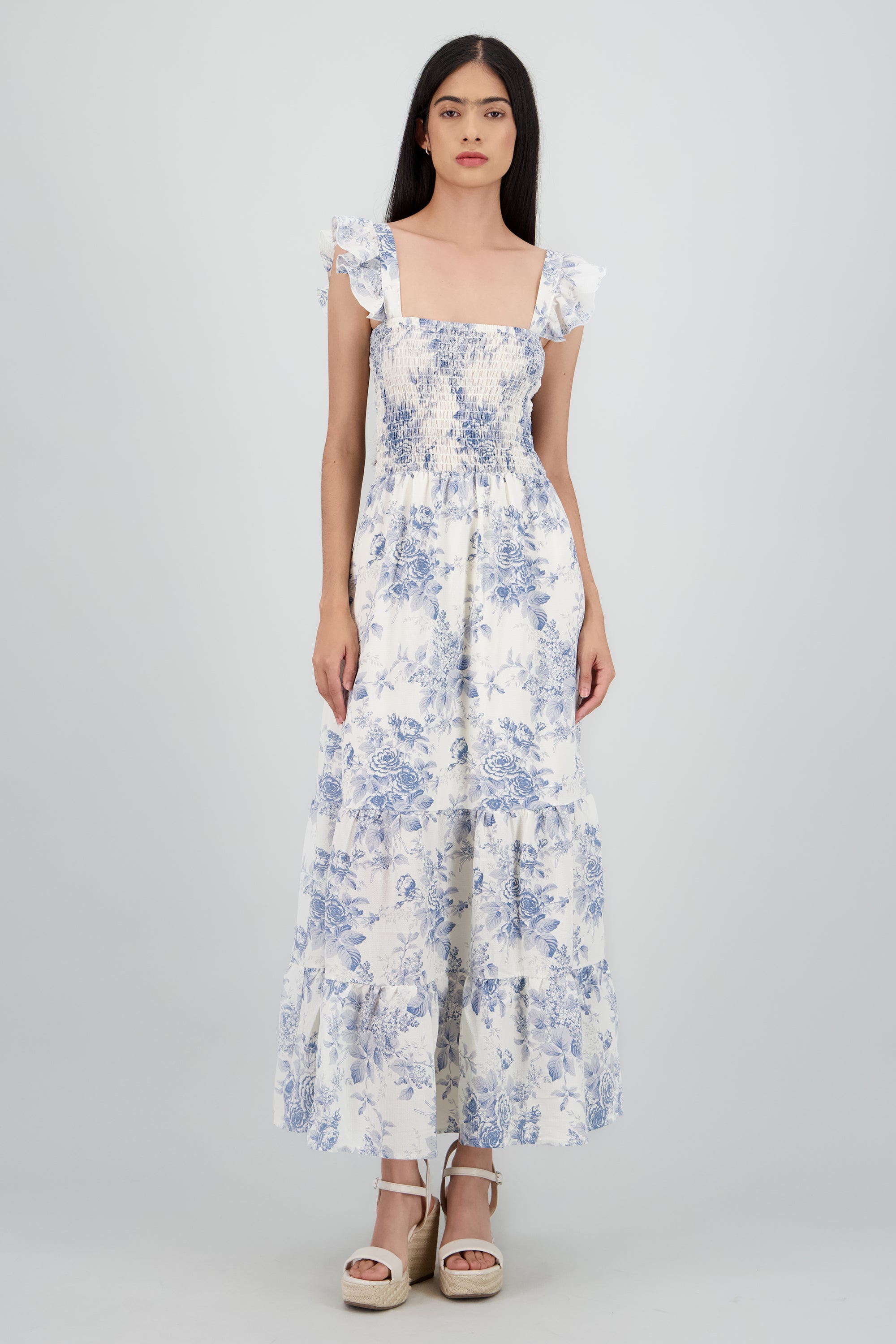 Vestido maxi smock strapless AZUL COMBO