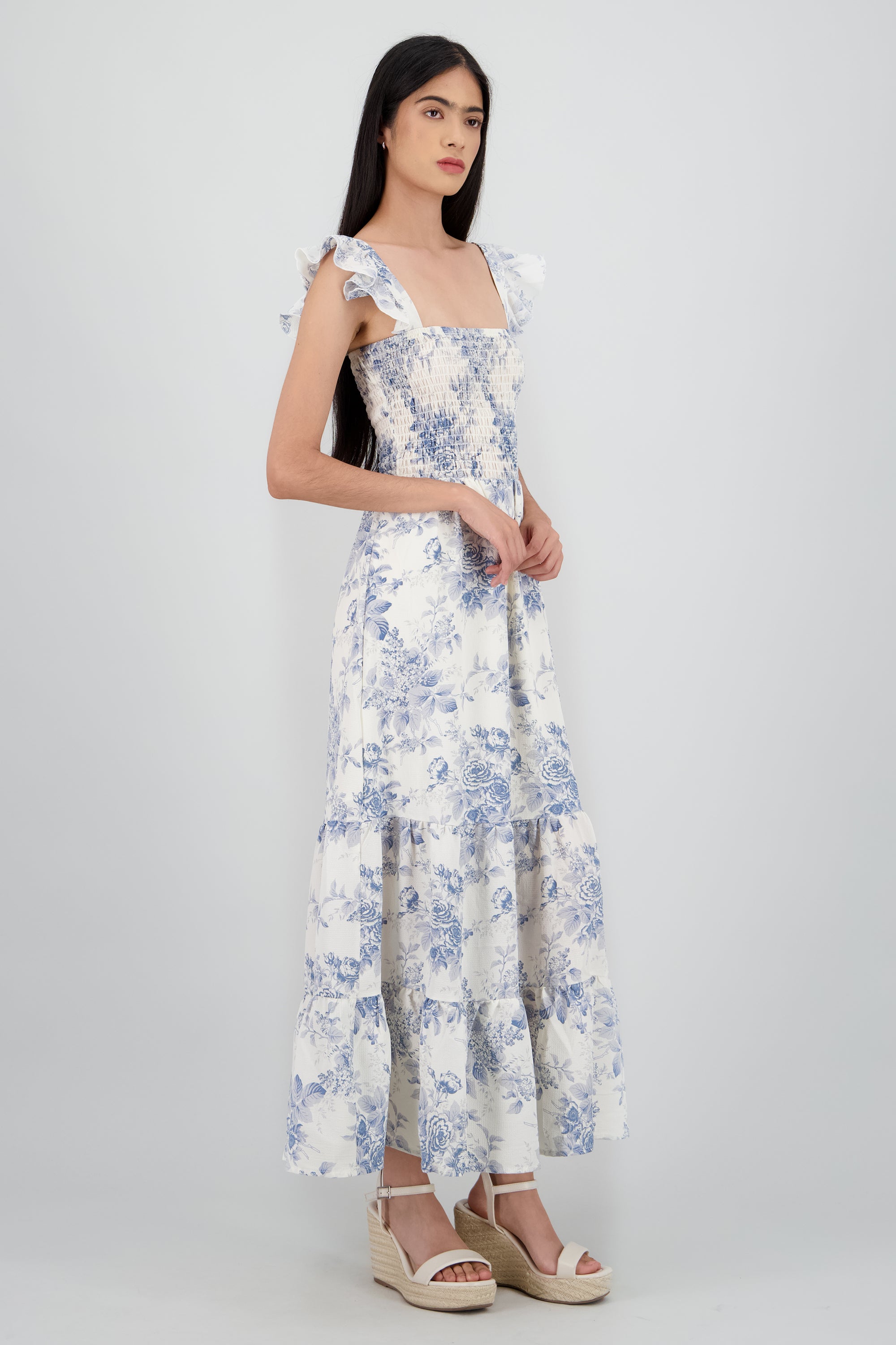 Vestido maxi smock strapless AZUL COMBO