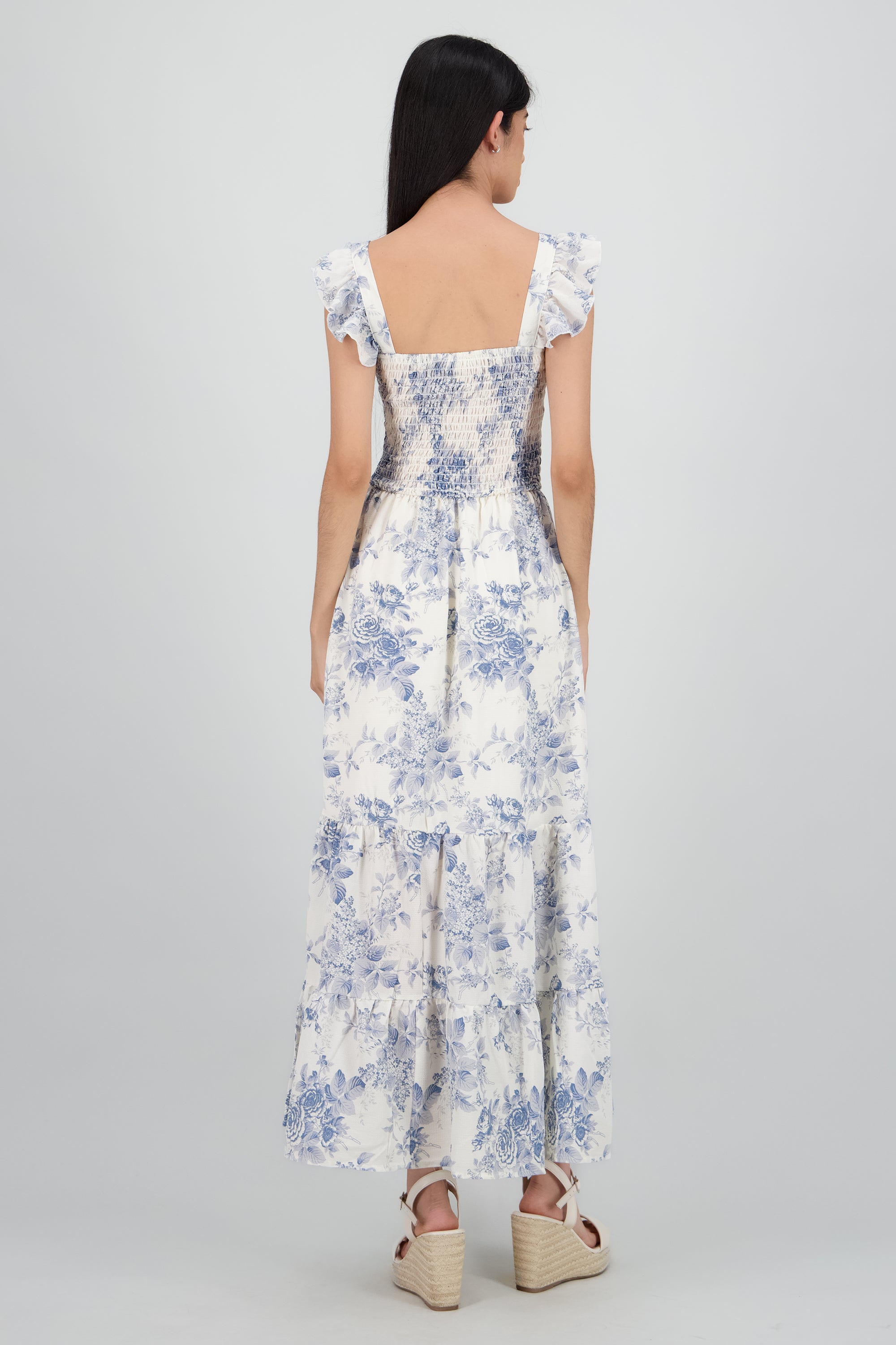 Vestido maxi smock strapless AZUL COMBO