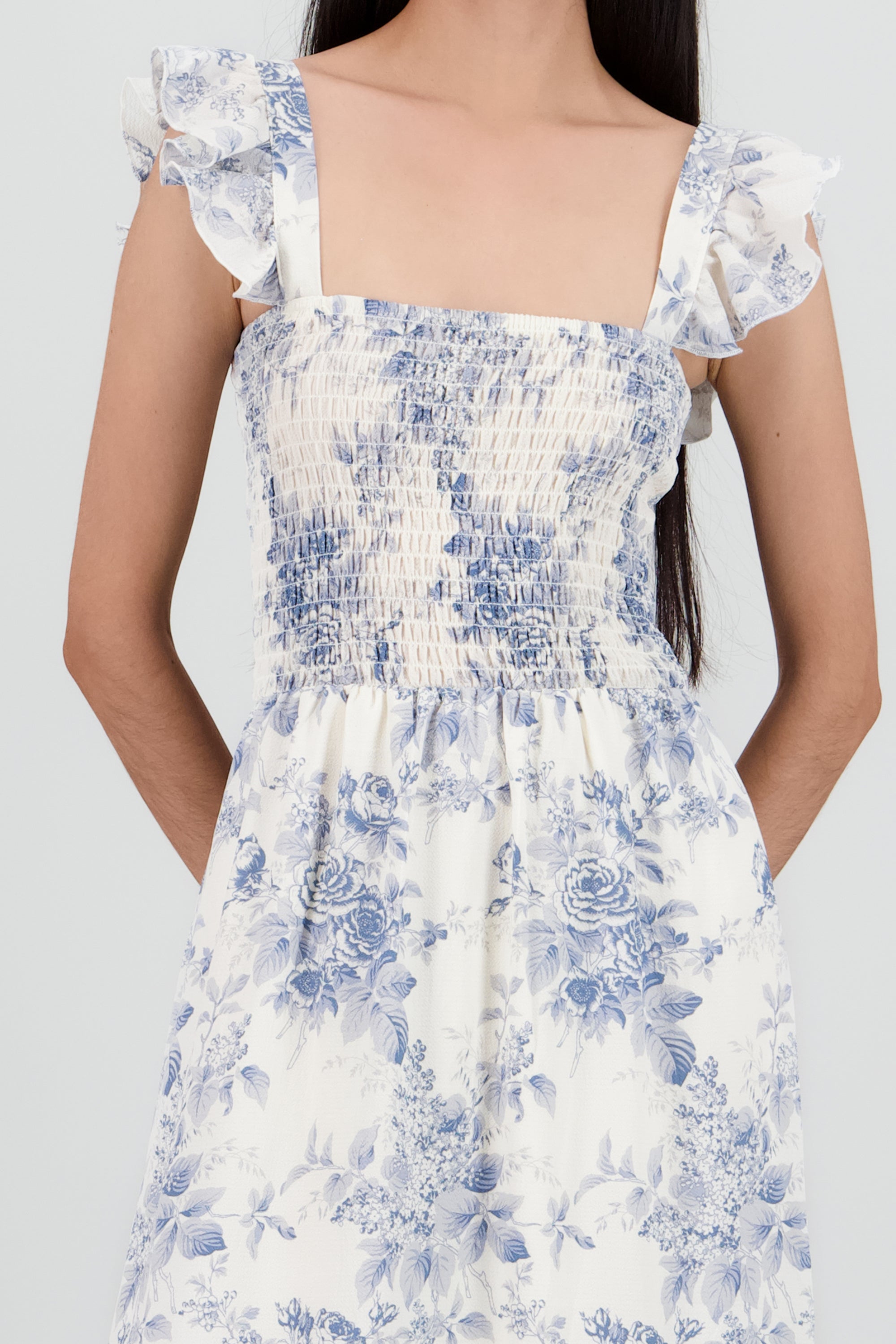 Vestido maxi smock strapless AZUL COMBO