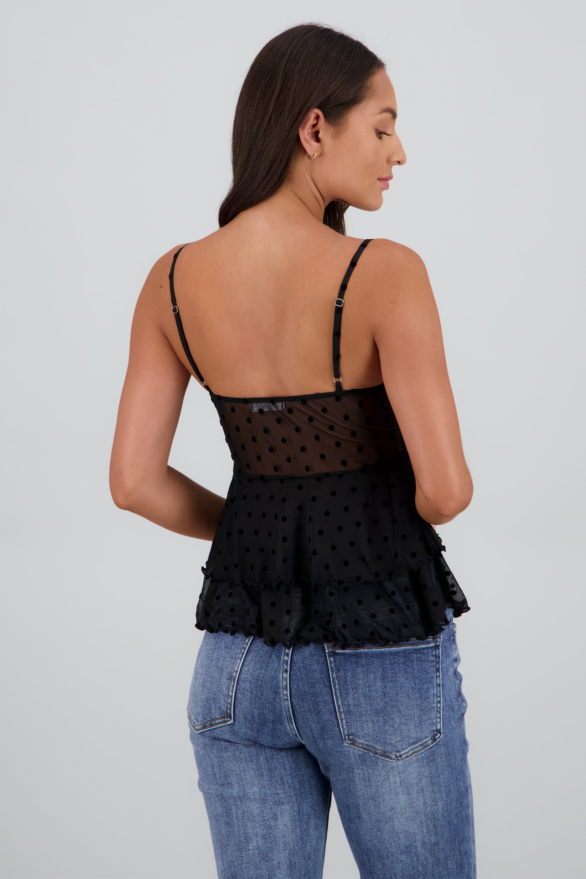 Top mesh tirantes detalle encaje NEGRO