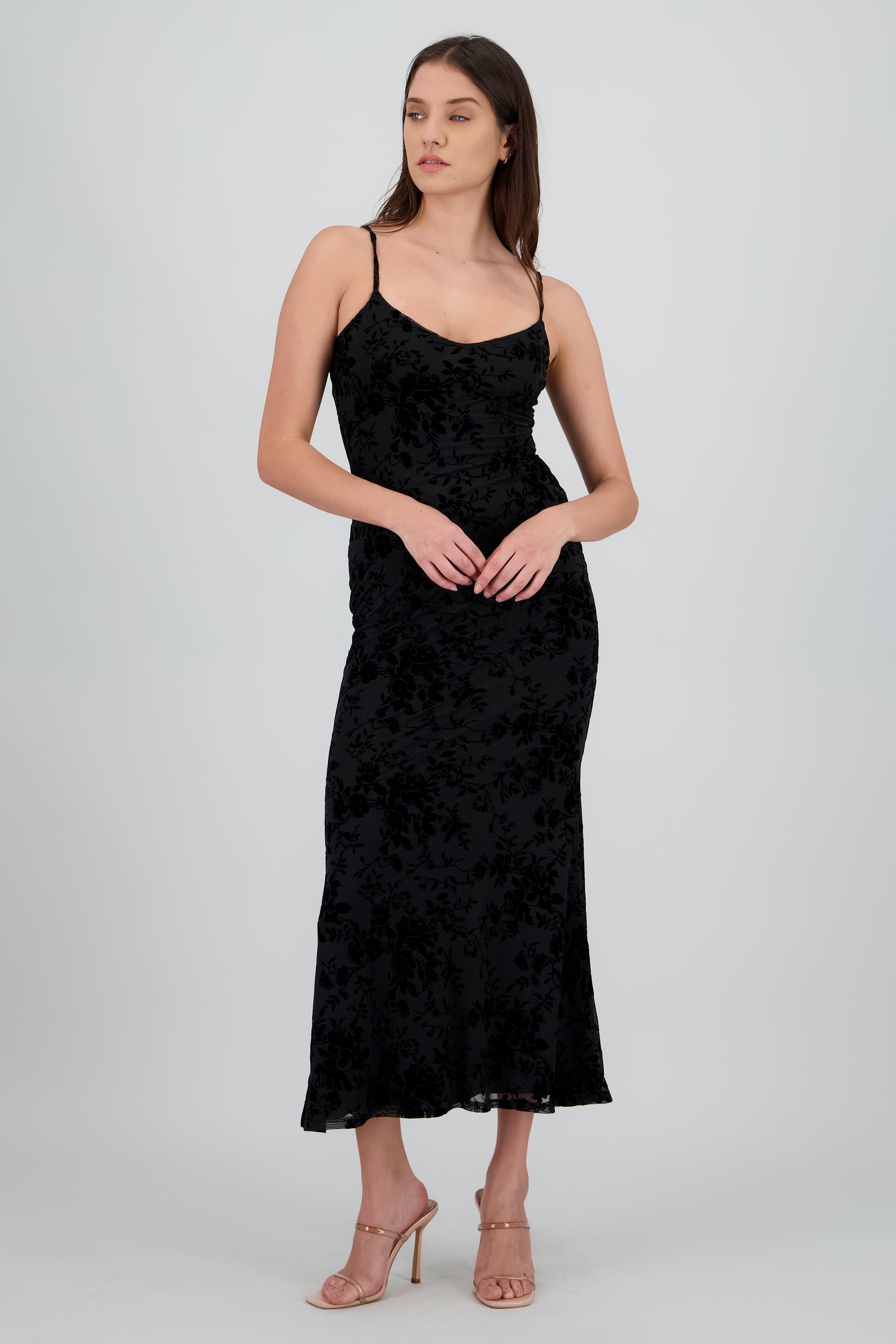 Vestido mesh flock tirantes NEGRO