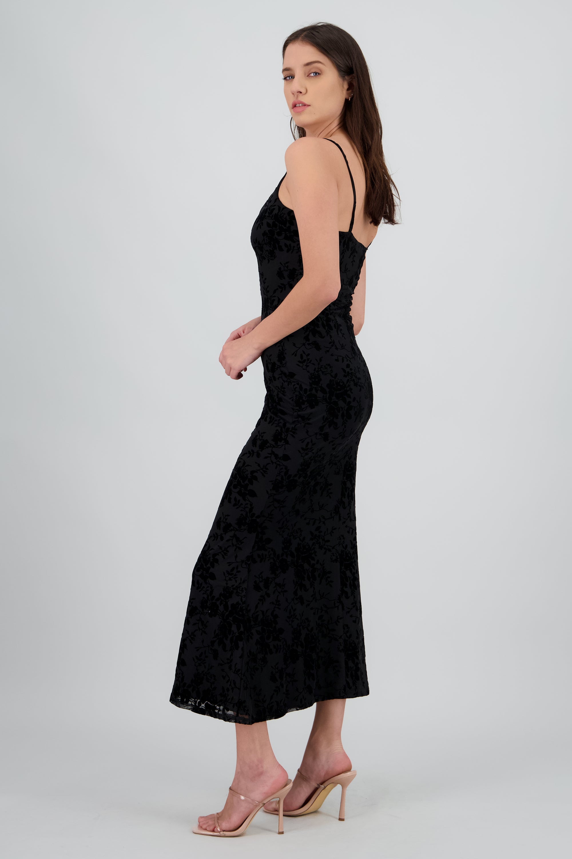 Vestido mesh flock tirantes NEGRO
