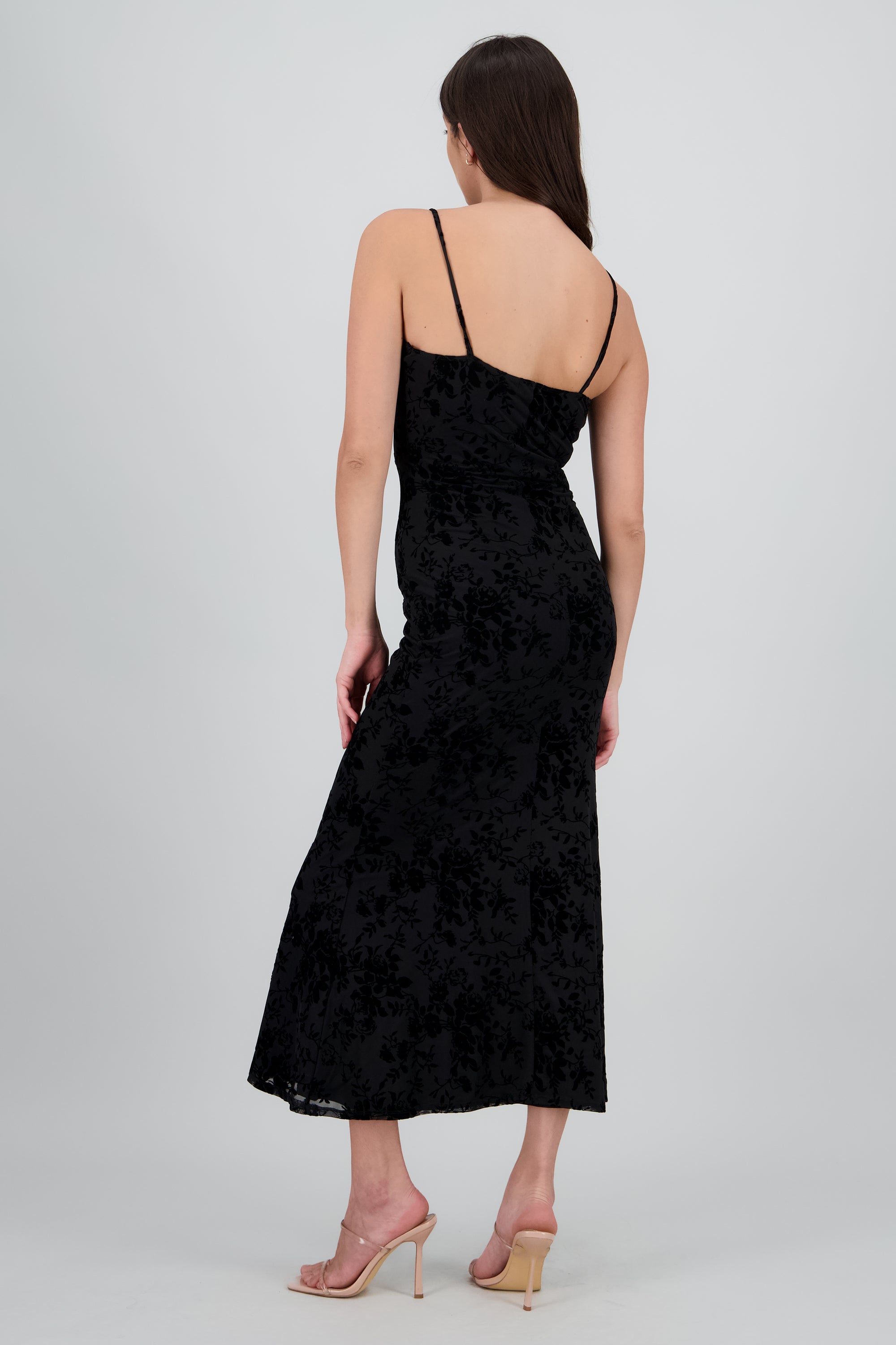 Vestido mesh flock tirantes NEGRO