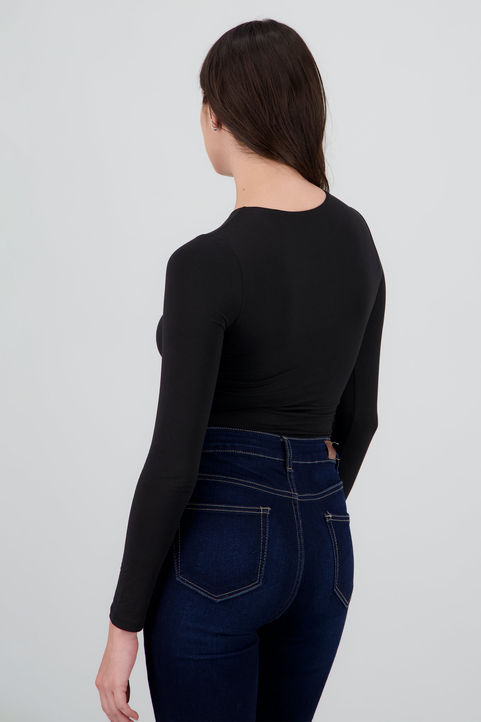 Body escote redonda manga larga NEGRO