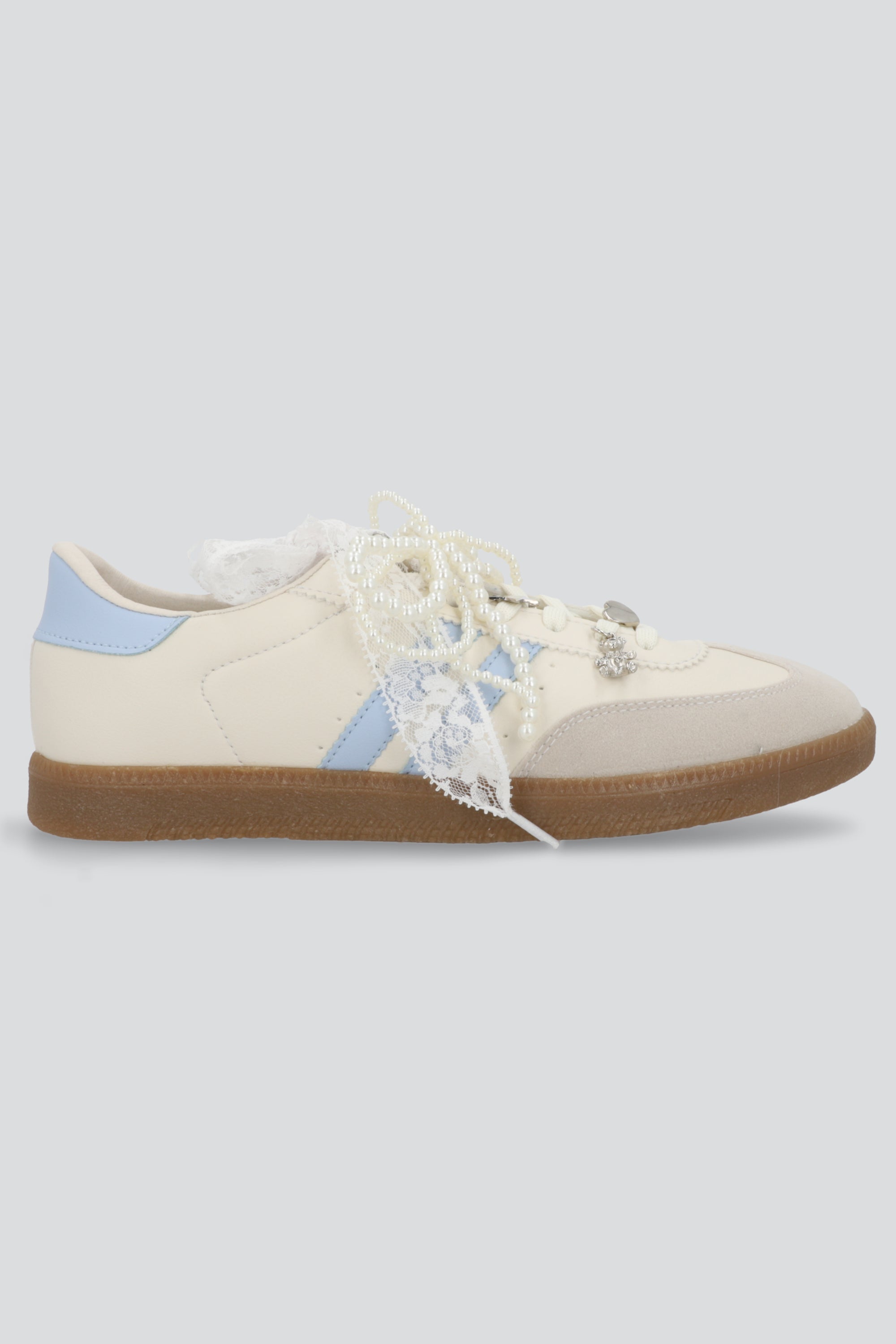Tenis dos lineas punta durazno charms moños AZUL
