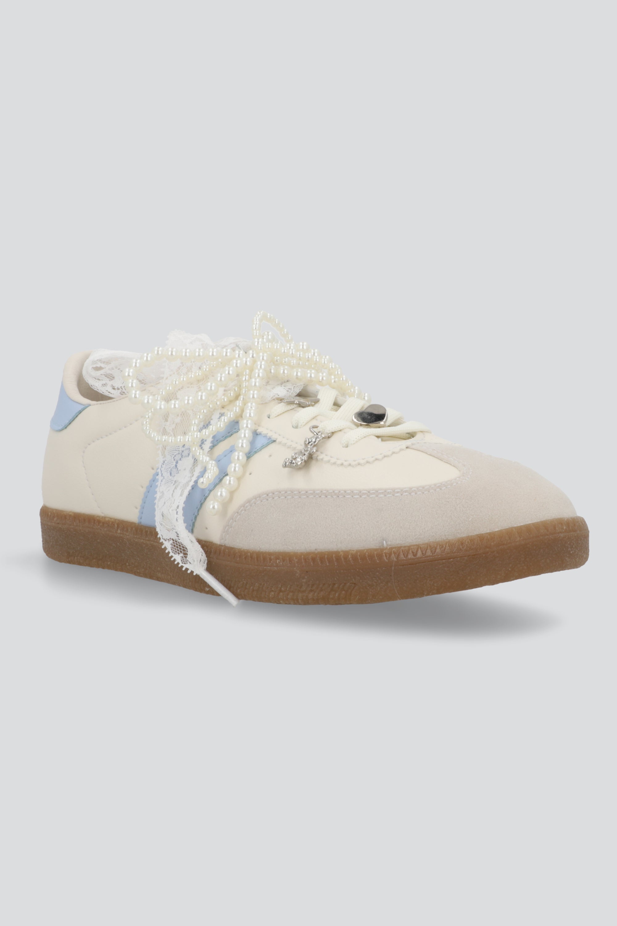 Tenis dos lineas punta durazno charms moños AZUL