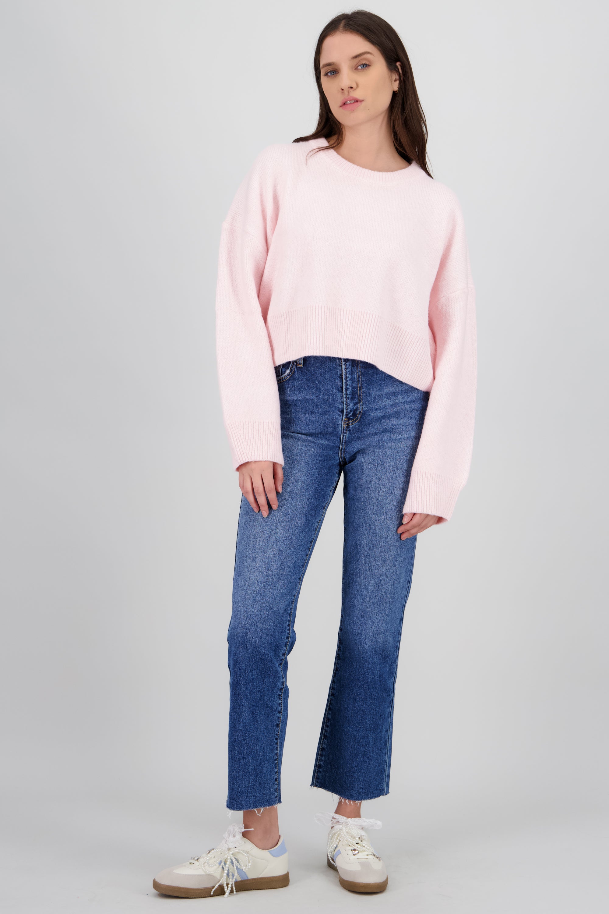 Tenis dos lineas punta durazno charms moños AZUL