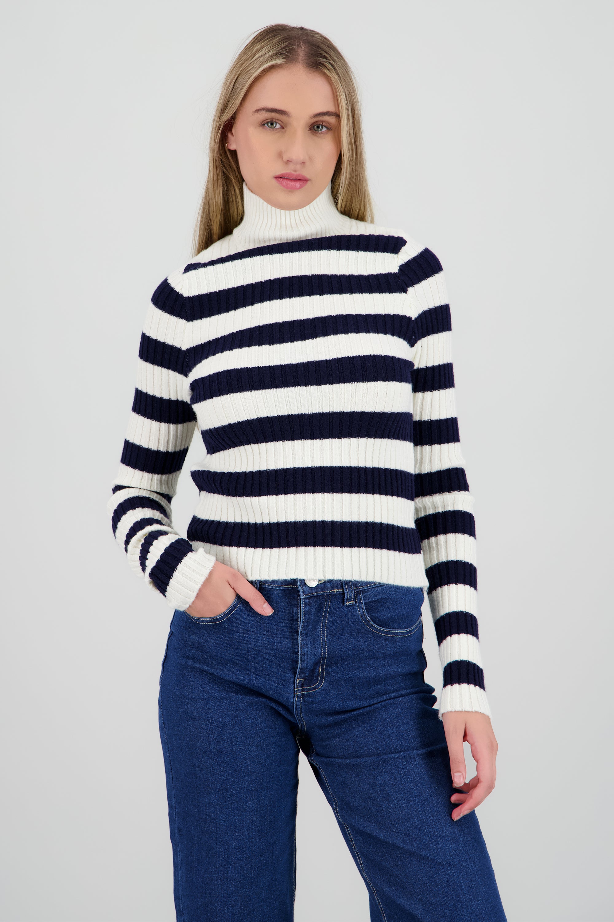 Sueter tejido cuello alto rayas MARINO COMBO