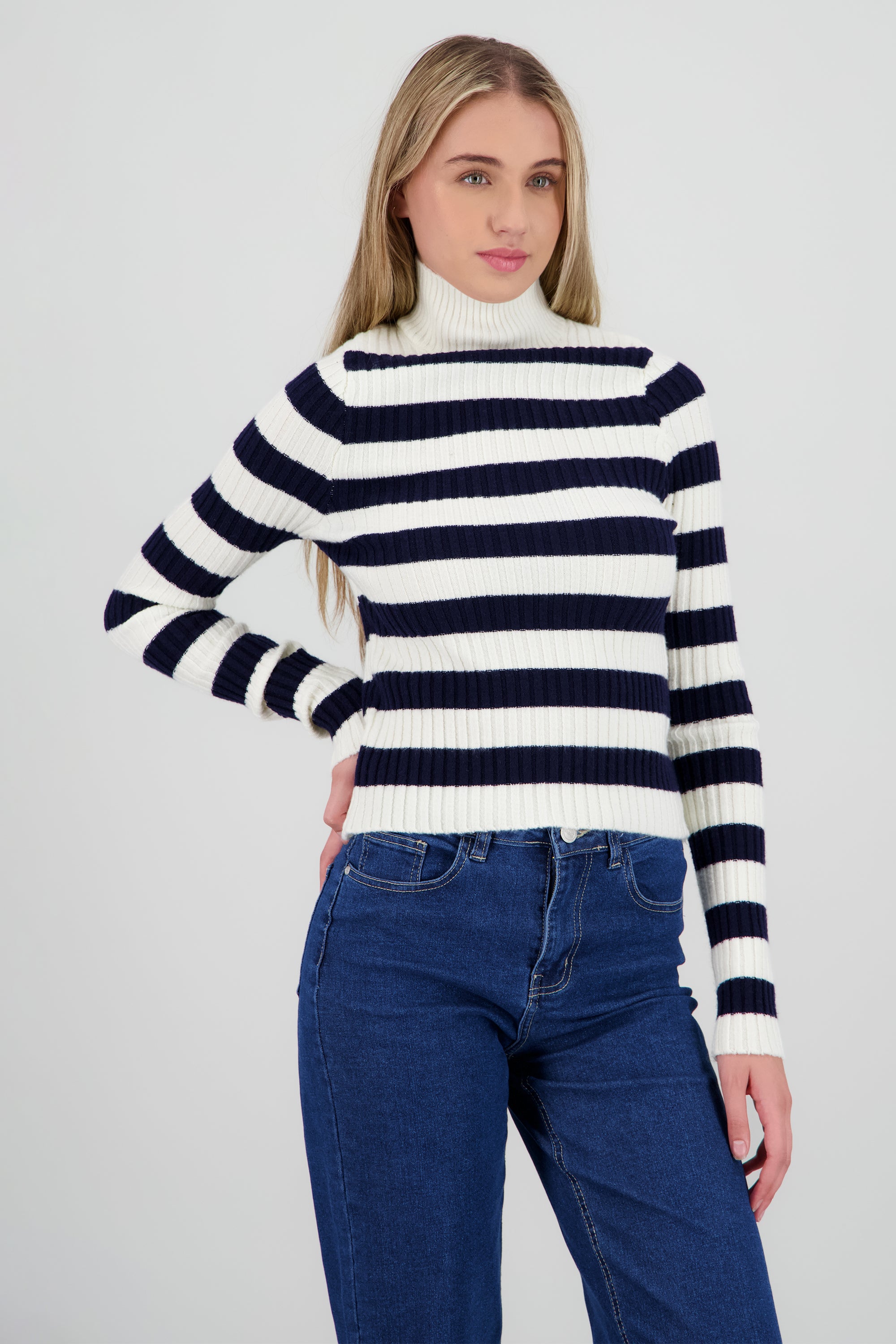 Sueter tejido cuello alto rayas MARINO COMBO