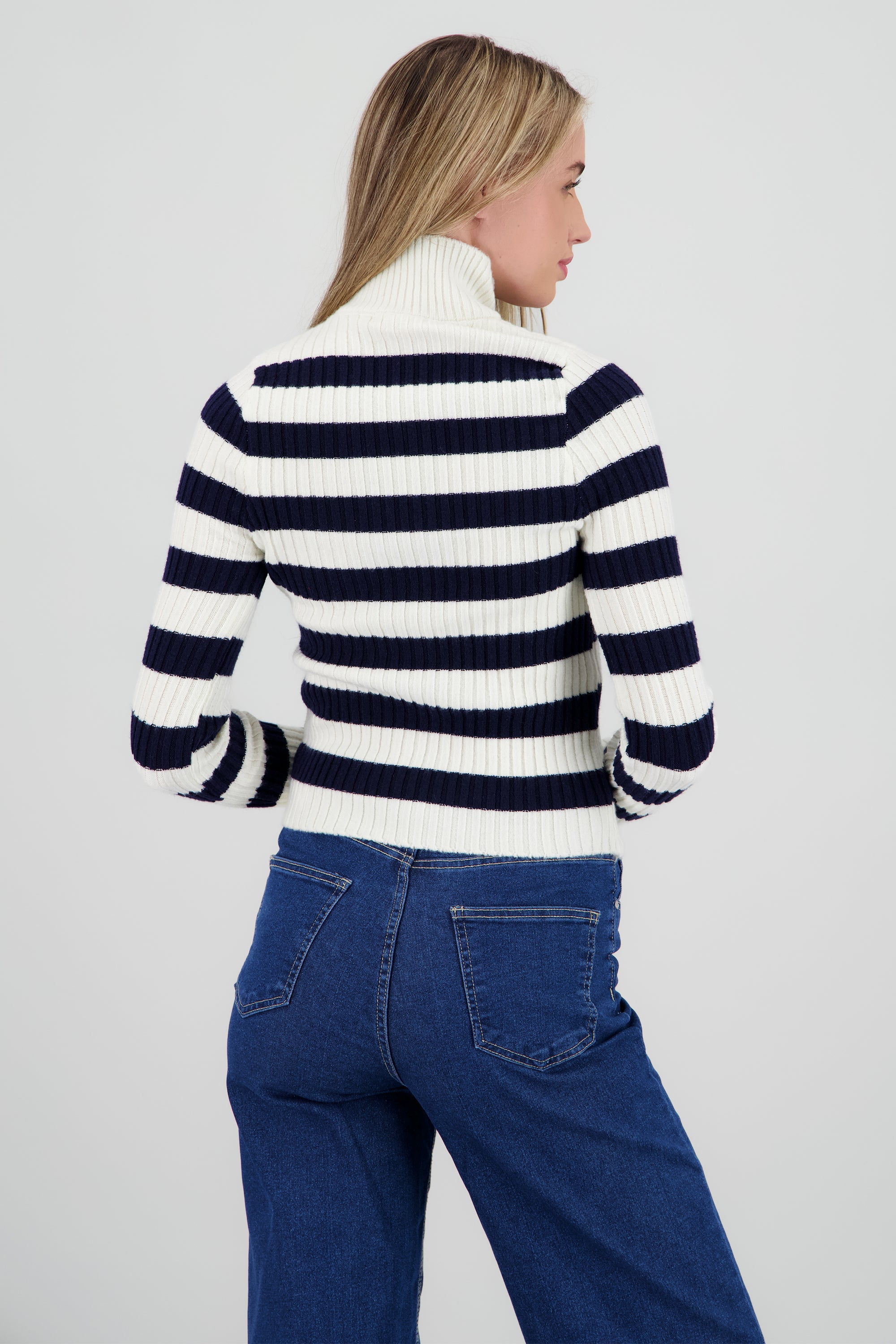 Sueter tejido cuello alto rayas MARINO COMBO