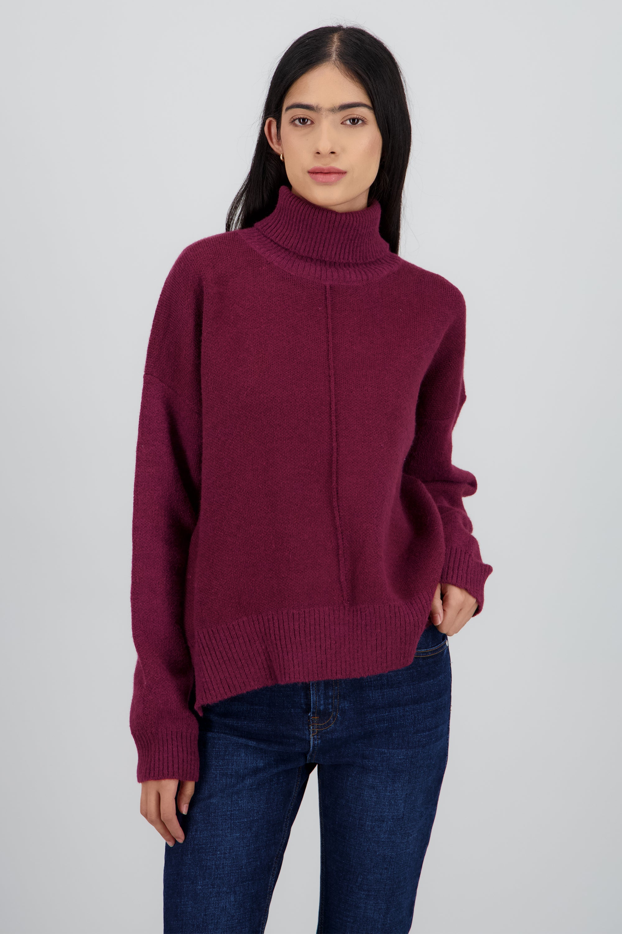 Sueter tejido cuello alto CIRUELA