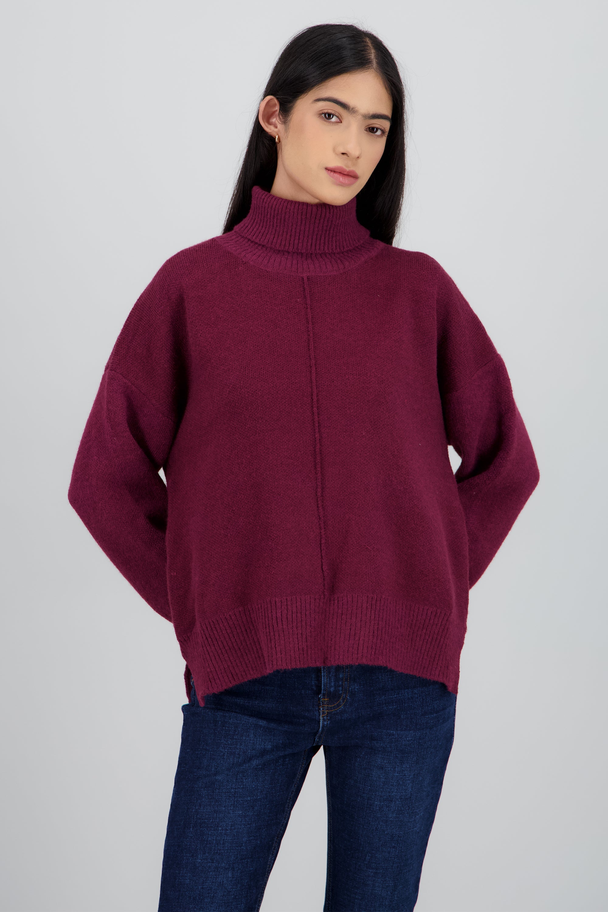 Sueter tejido cuello alto CIRUELA