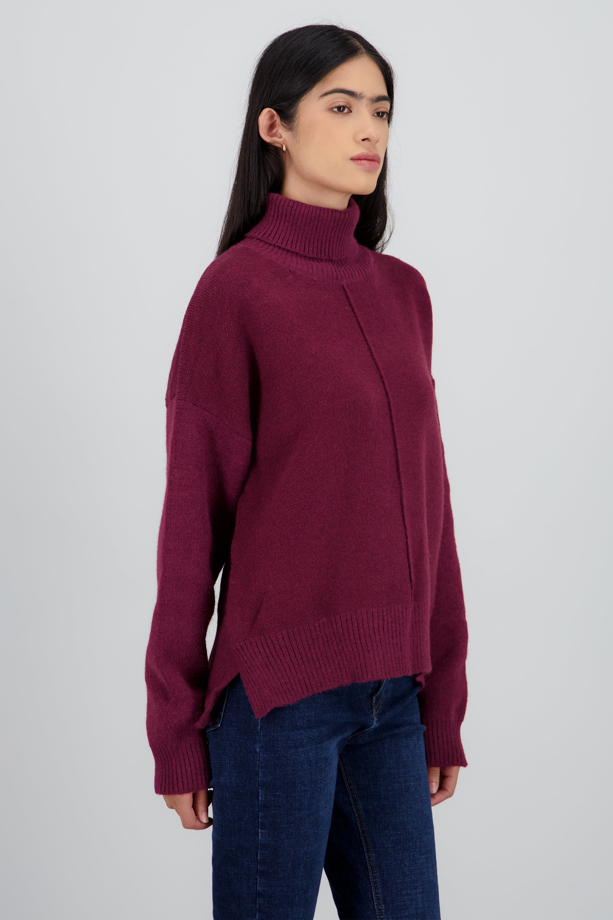 Sueter tejido cuello alto CIRUELA