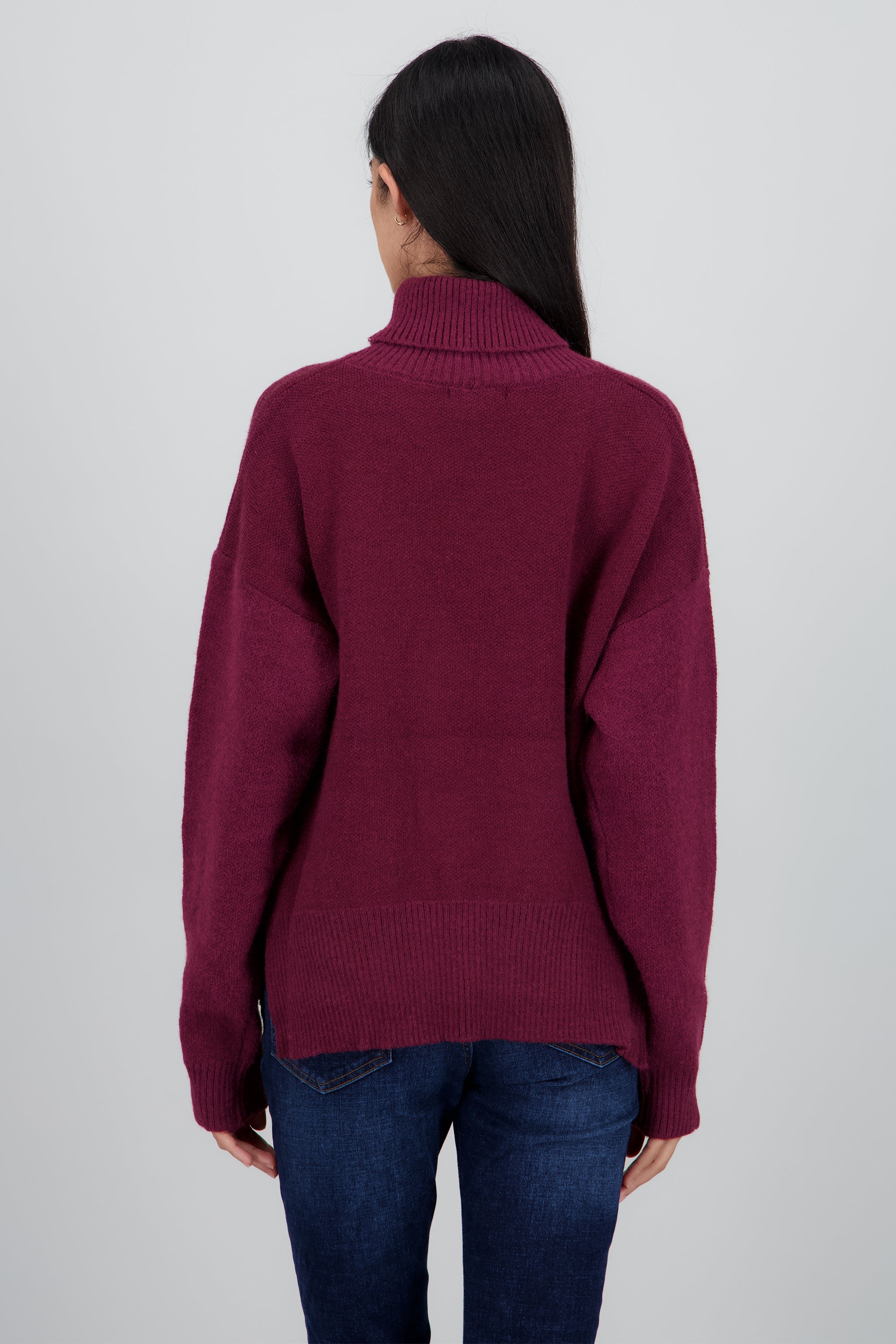 Sueter tejido cuello alto CIRUELA