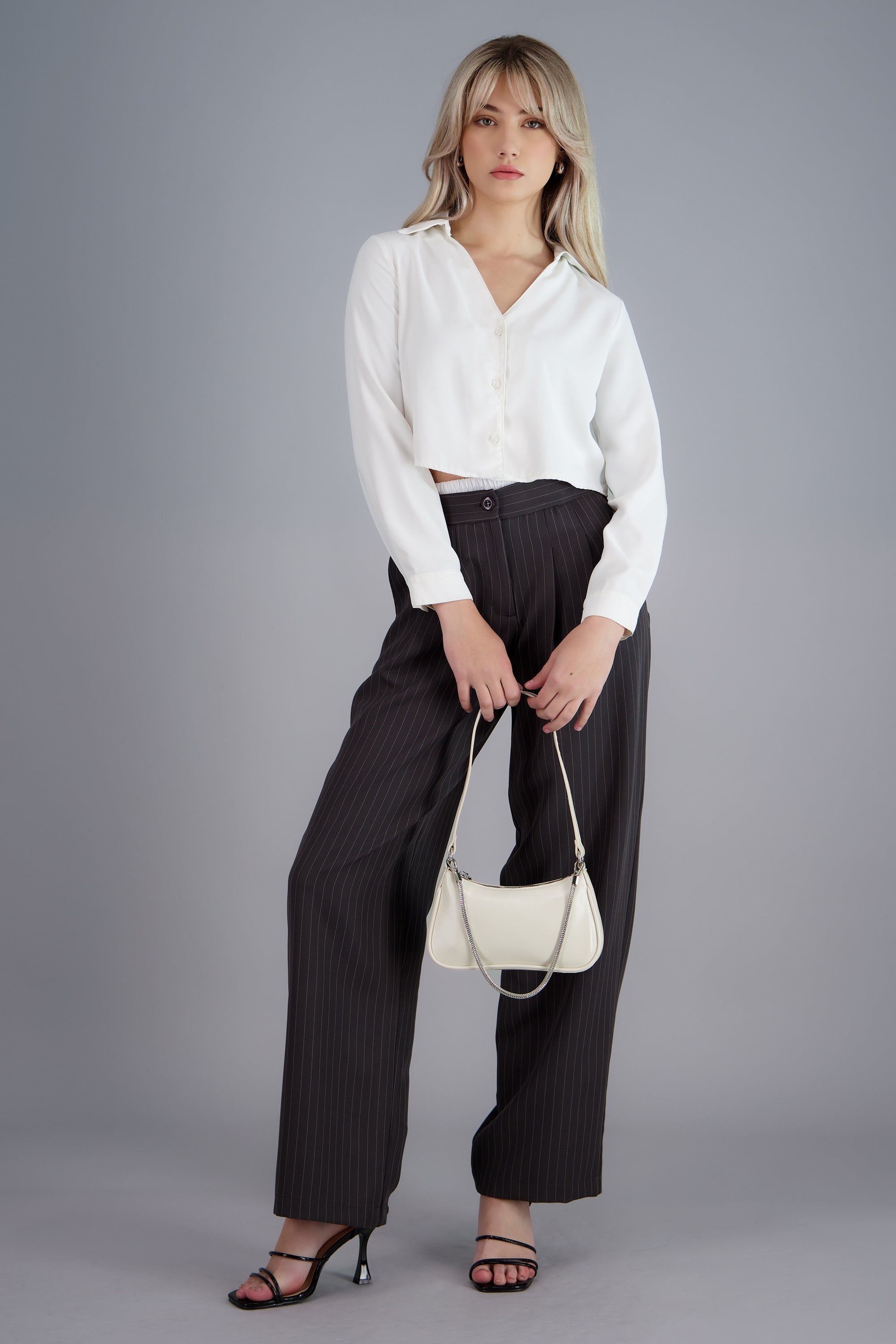 Pantalon sastre detalle pretina removible GRIS COMBO