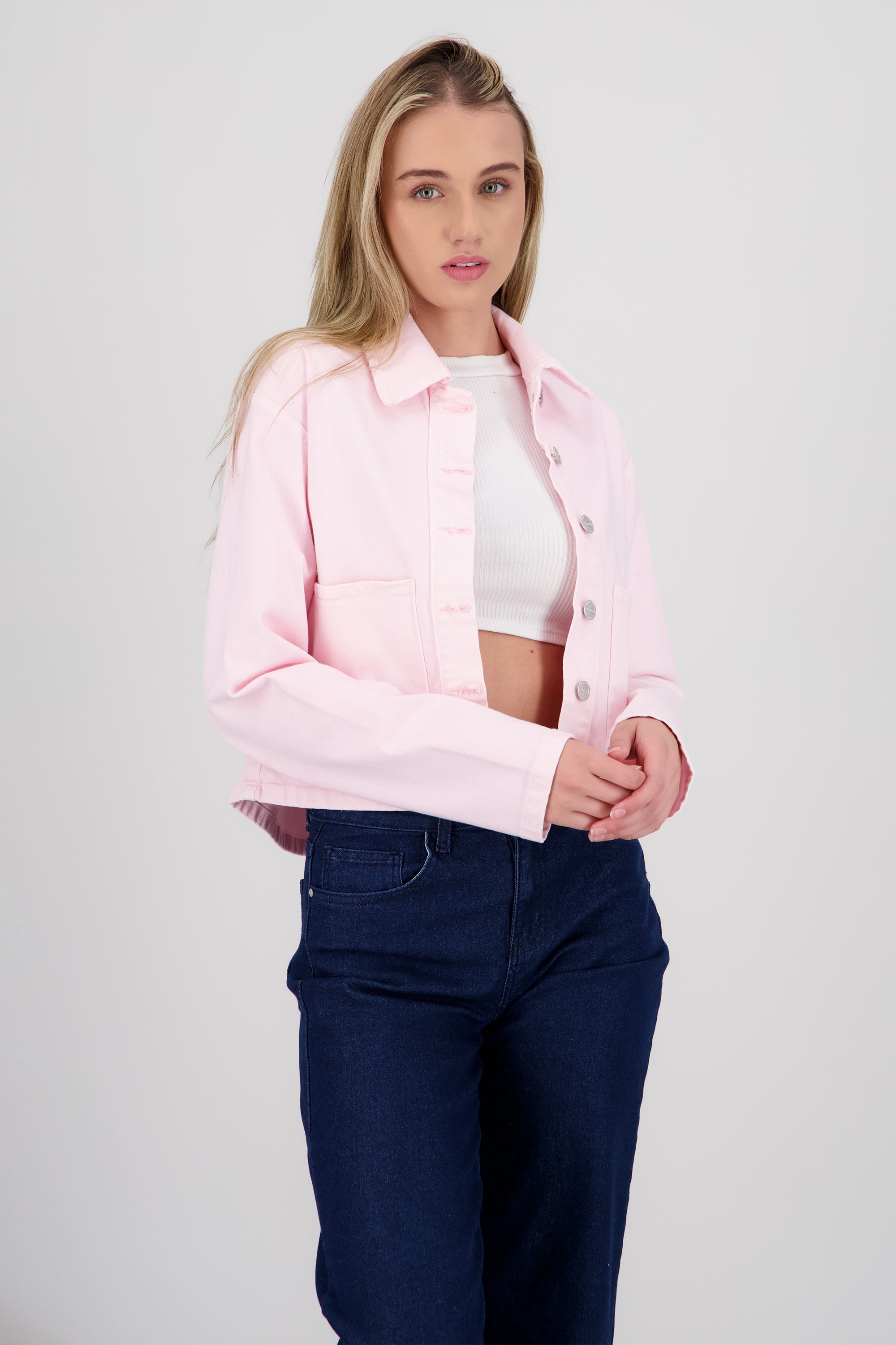 Chamarra oversize crop 2 bolsas ROSA PASTEL