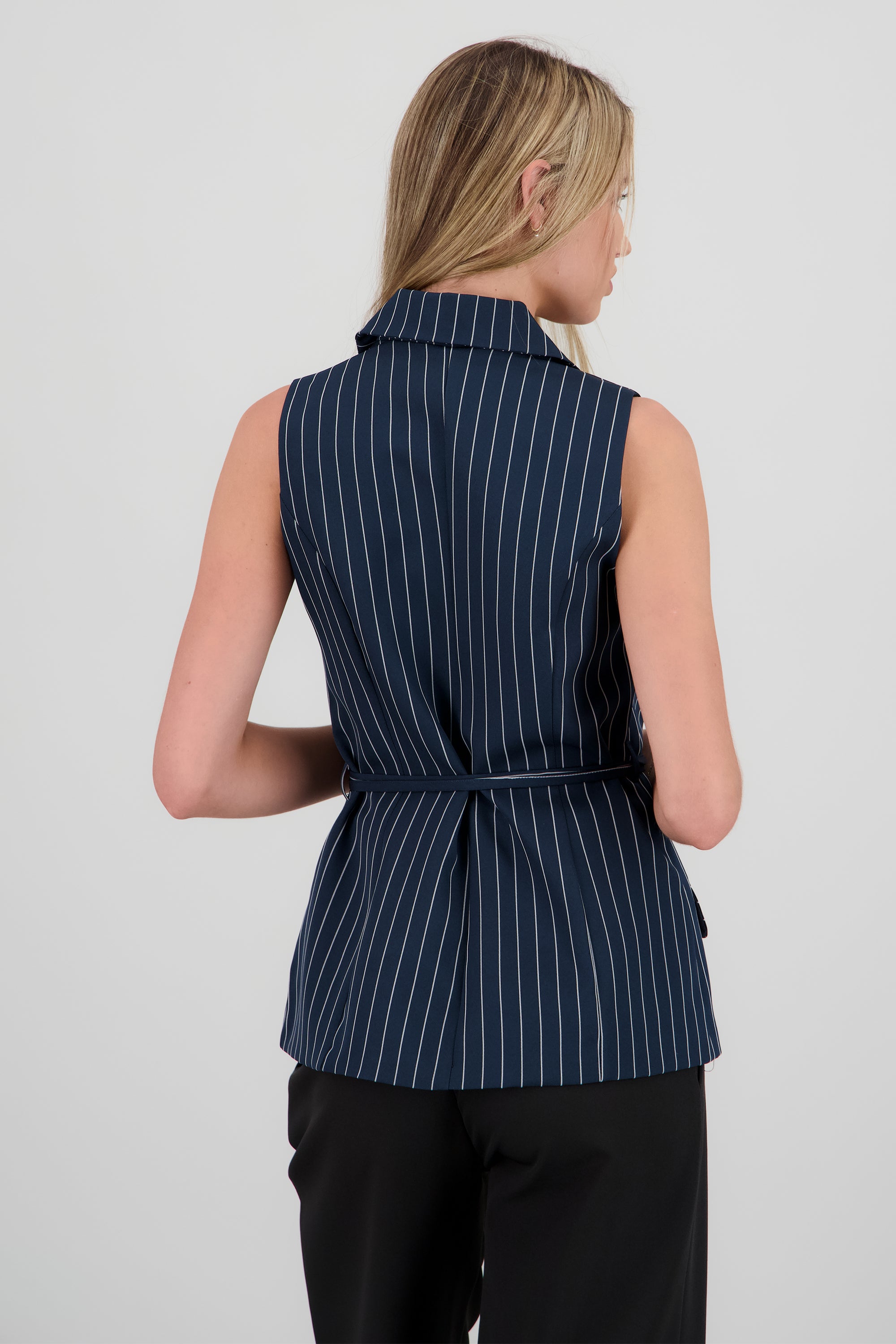 Chaleco cruzado boton dorado con cinto MARINO COMBO