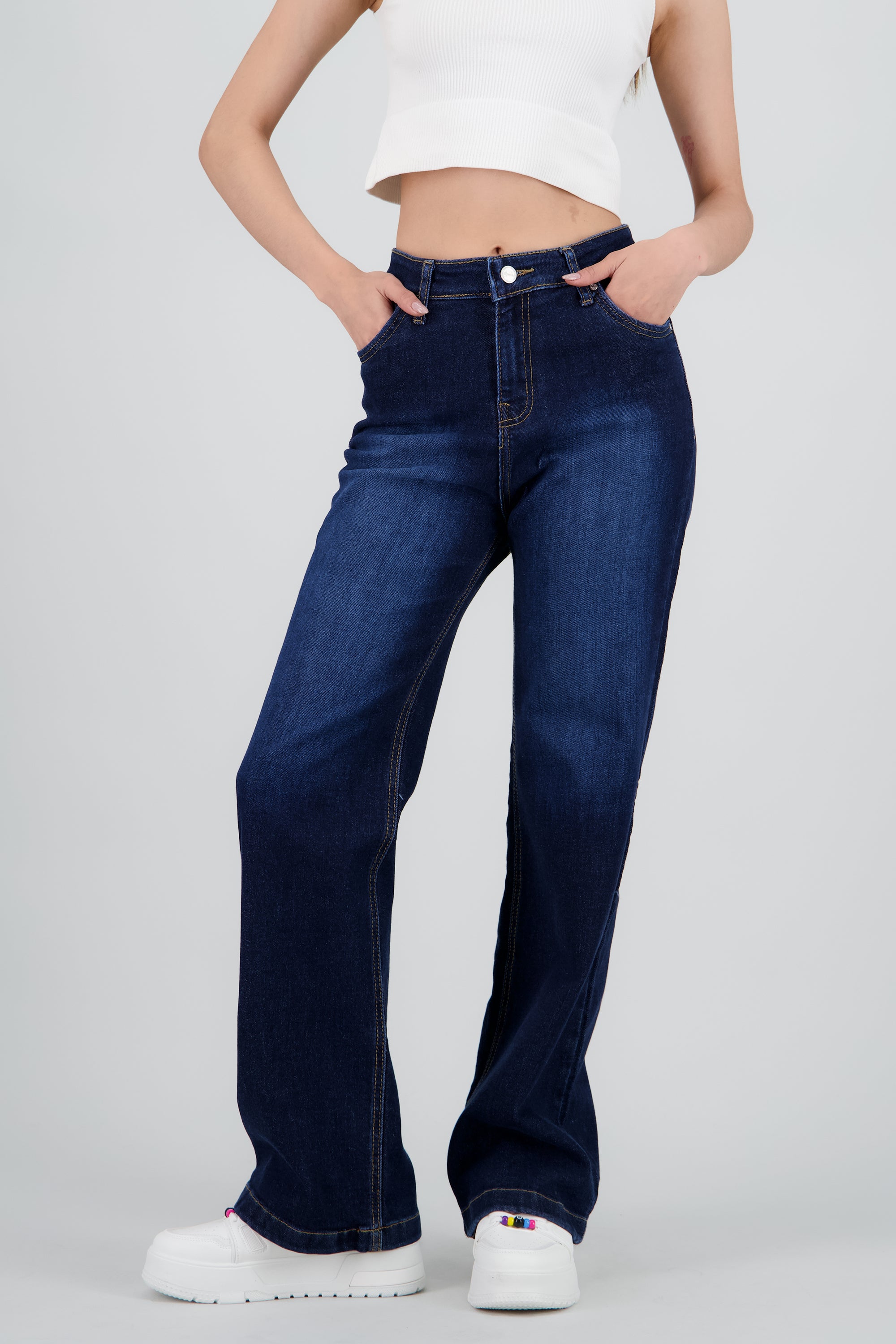 Jeans wide leg mid rise DARK WASH