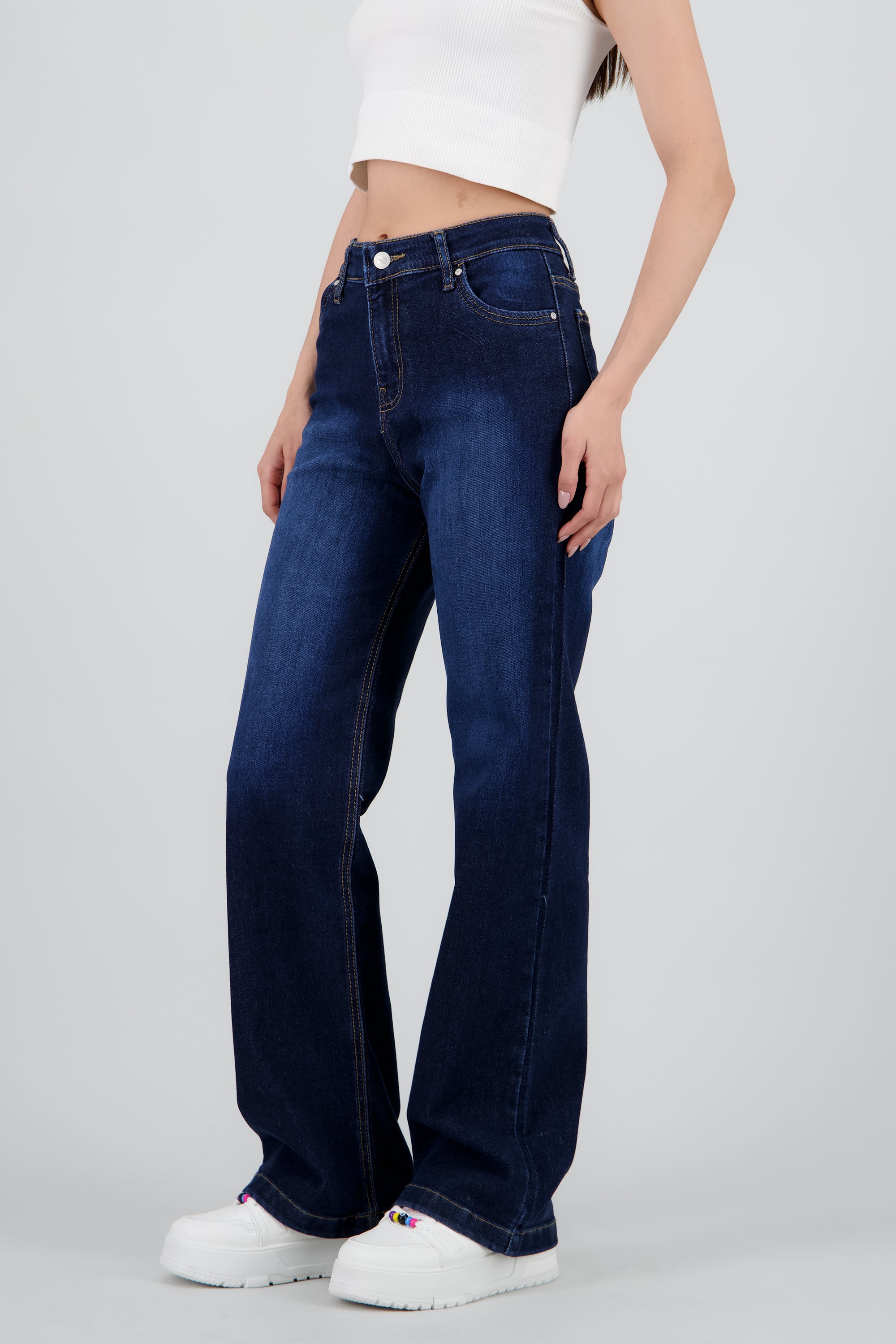 Jeans wide leg mid rise DARK WASH