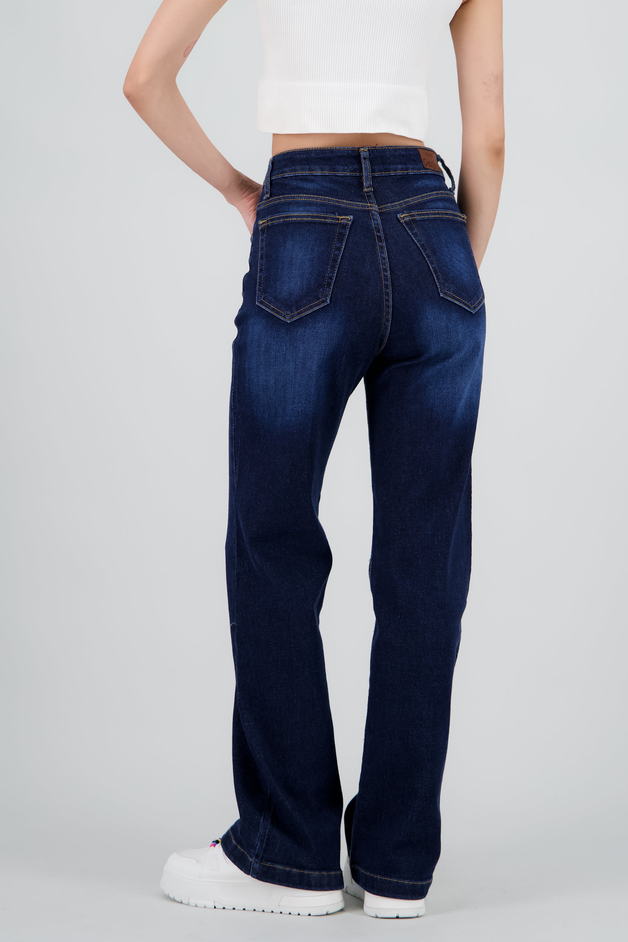 Jeans wide leg mid rise DARK WASH