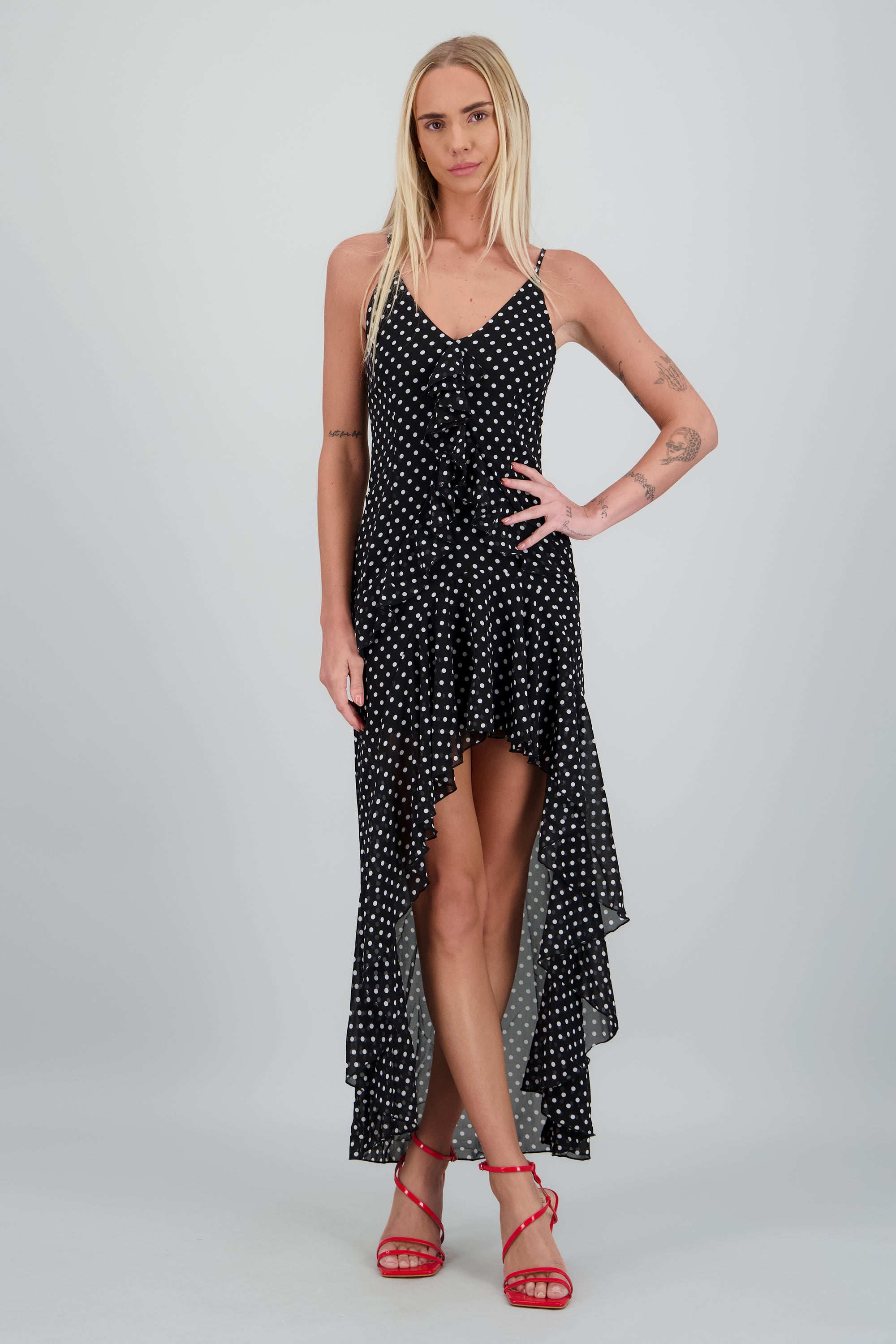 Vestido midi polkadots NEGRO COMBO