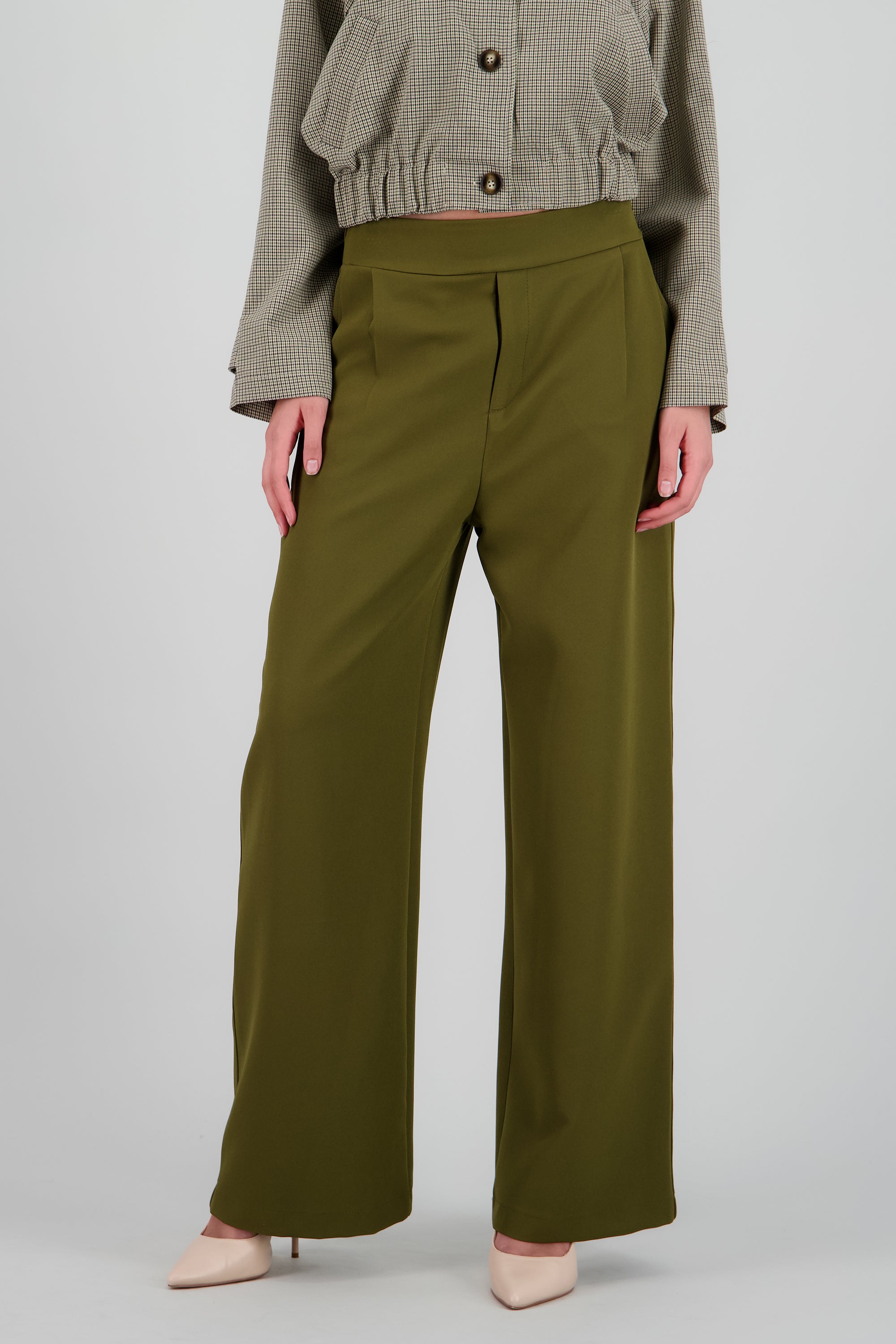 Pantalon sastre sencillo pretina lisa con resorte OLIVO