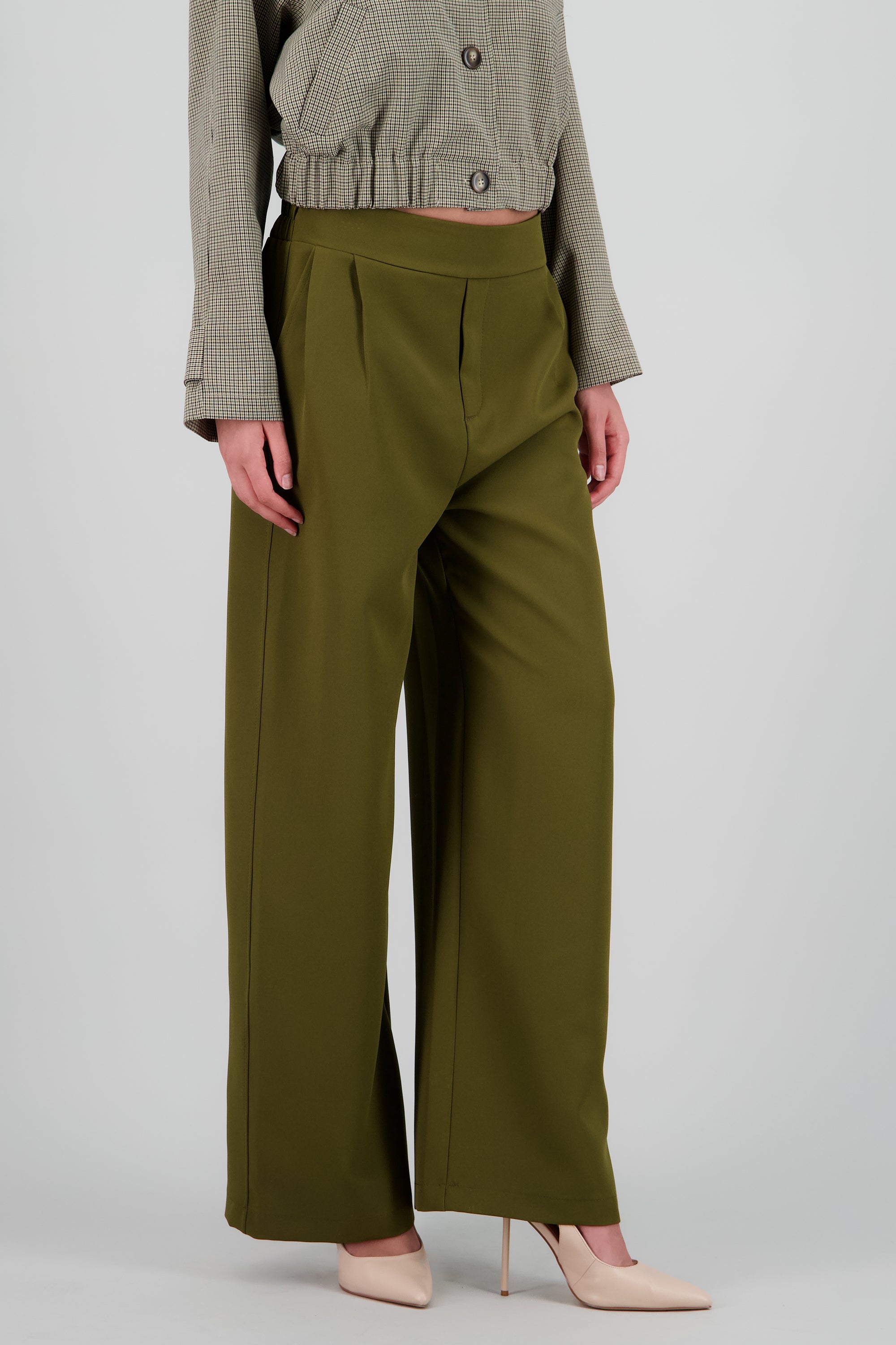 Pantalon sastre sencillo pretina lisa con resorte OLIVO