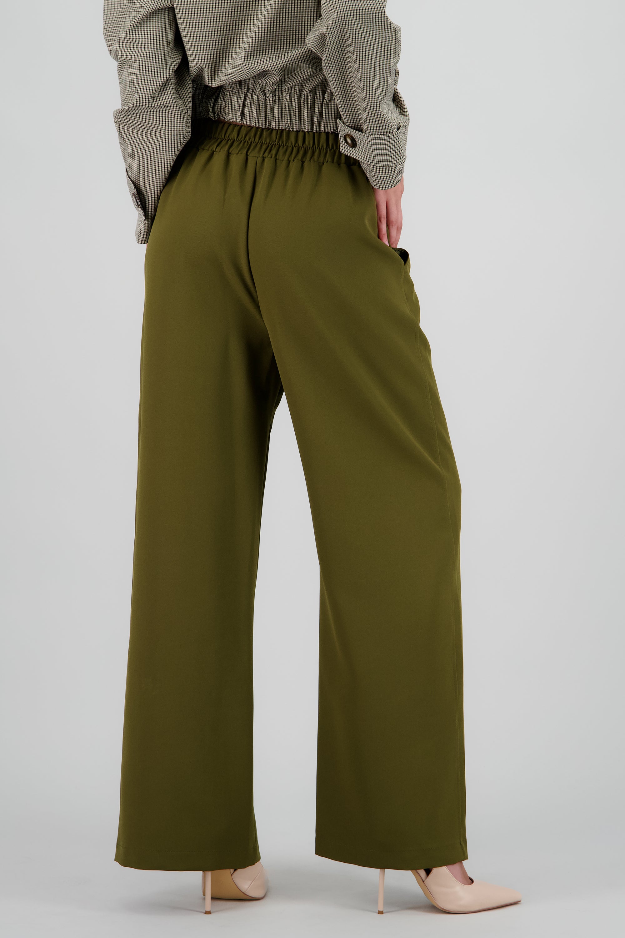 Pantalon sastre sencillo pretina lisa con resorte OLIVO