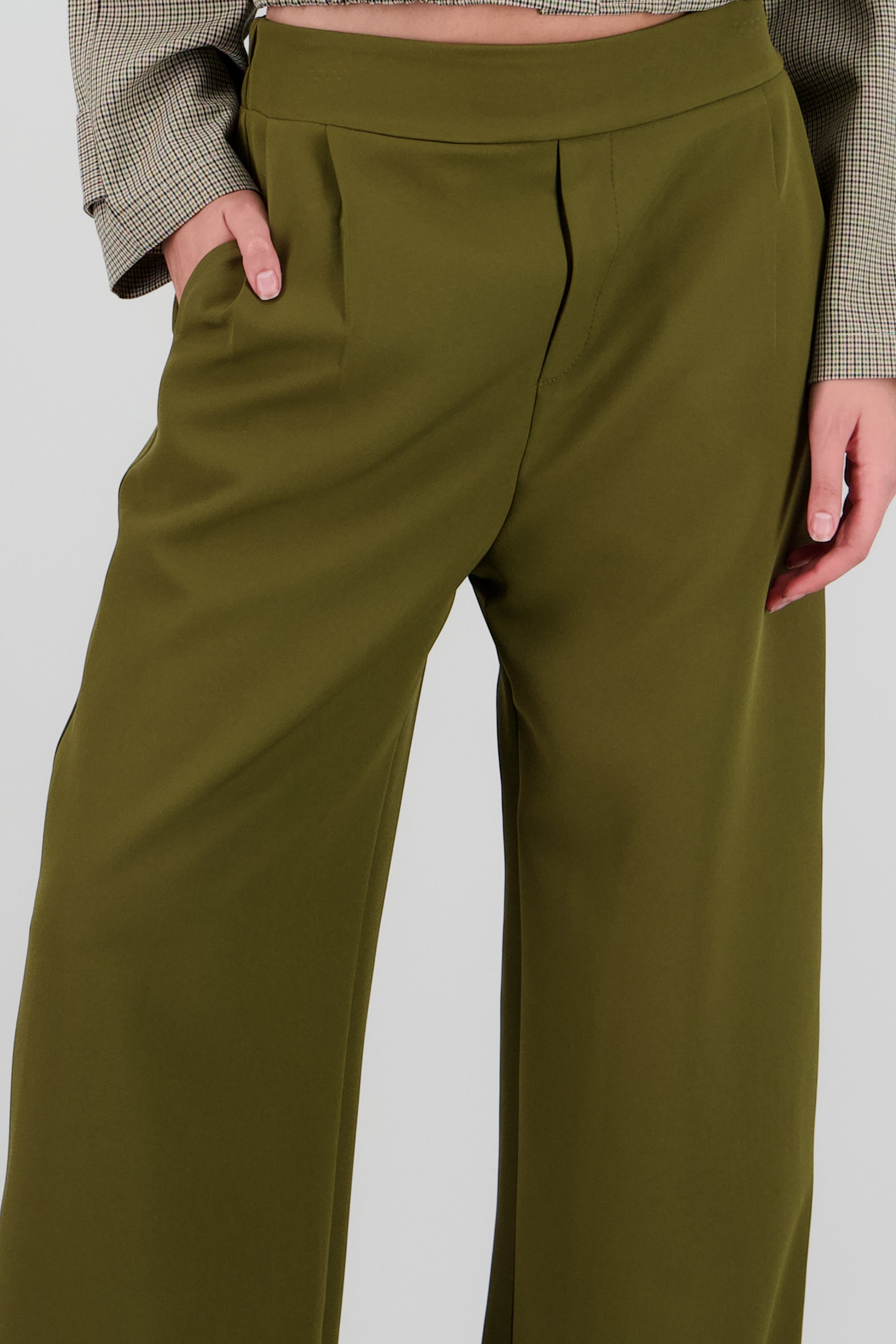 Pantalon sastre sencillo pretina lisa con resorte OLIVO