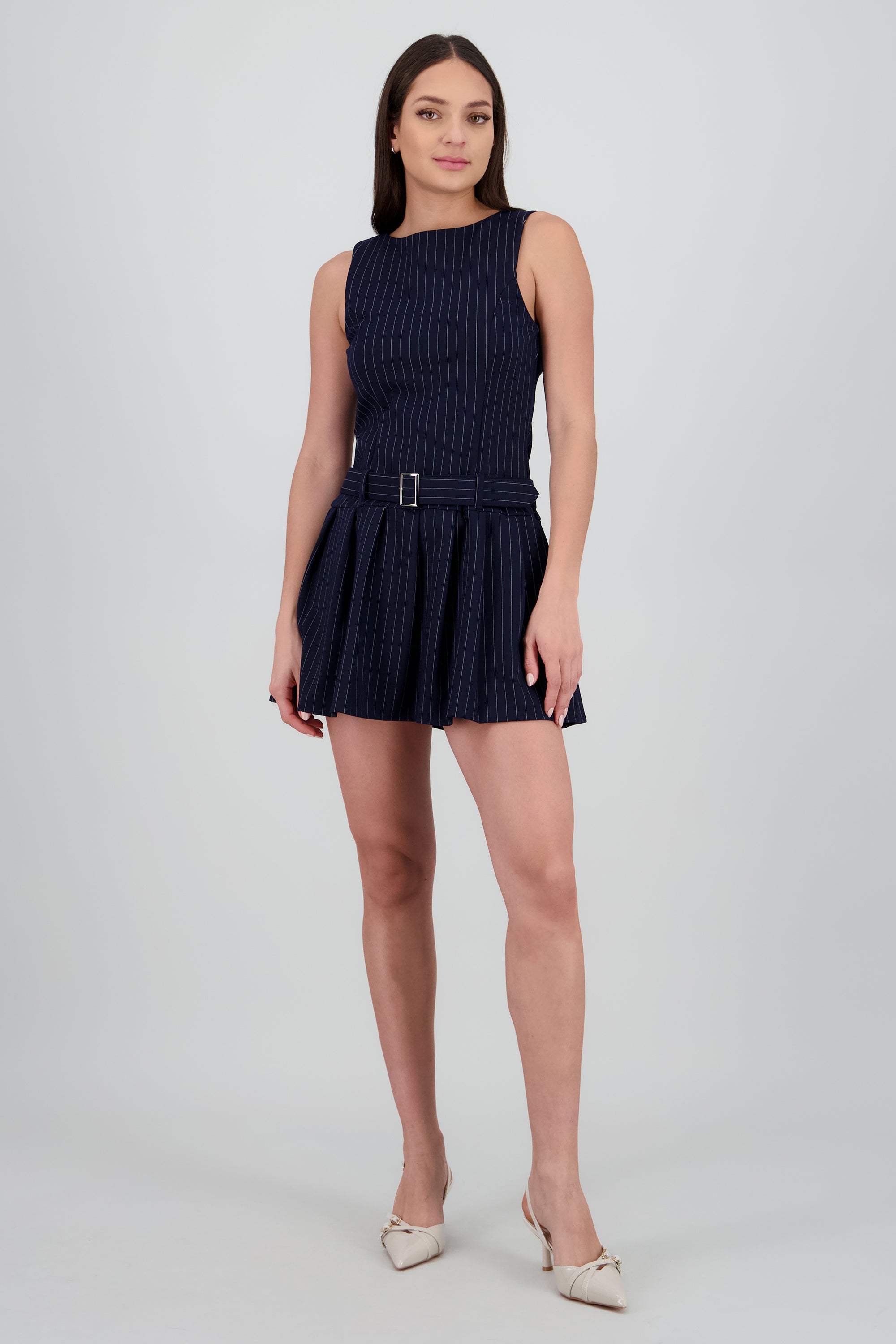 Vestido mini estampado rayas con cinturon MARINO COMBO