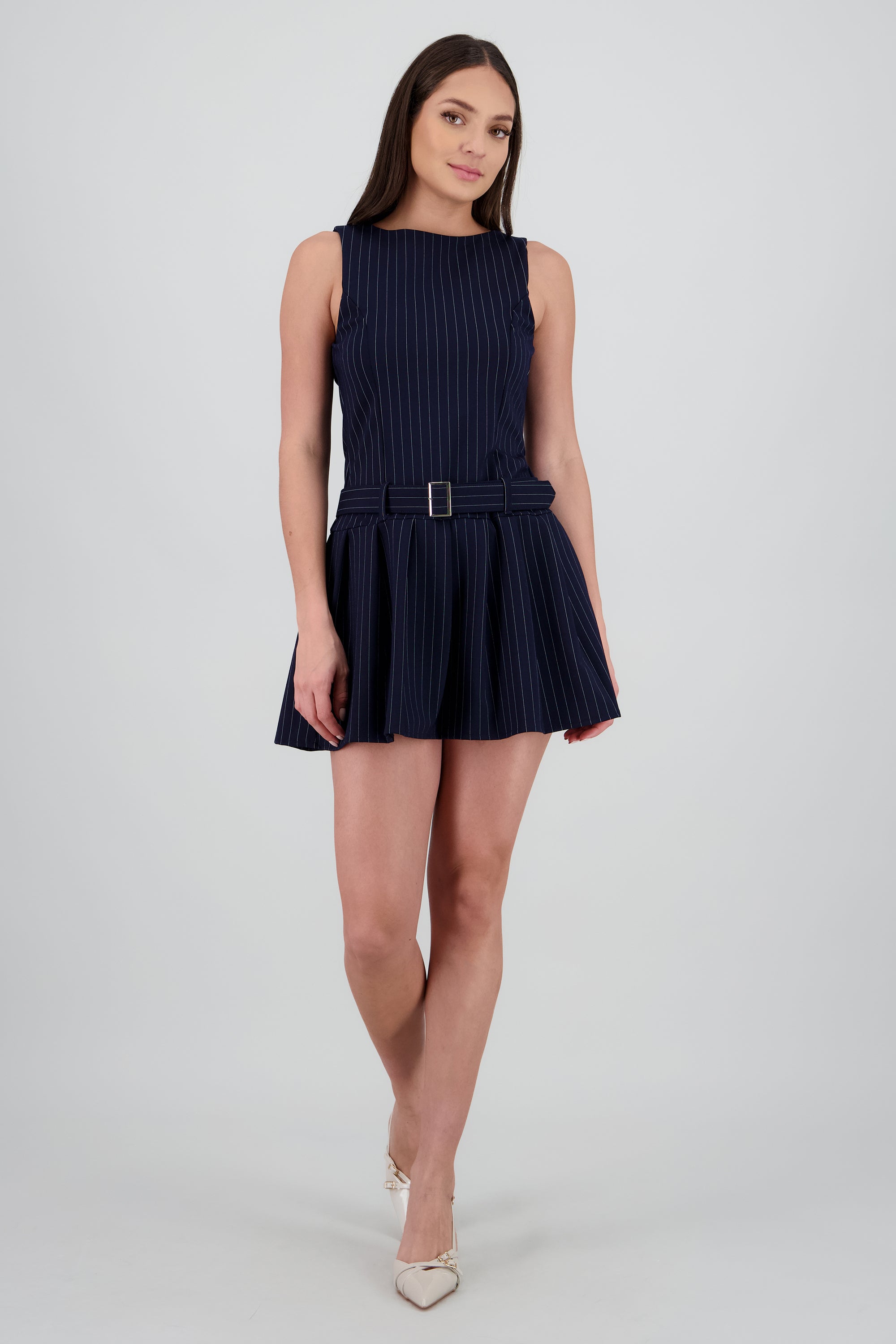 Vestido mini estampado rayas con cinturon MARINO COMBO