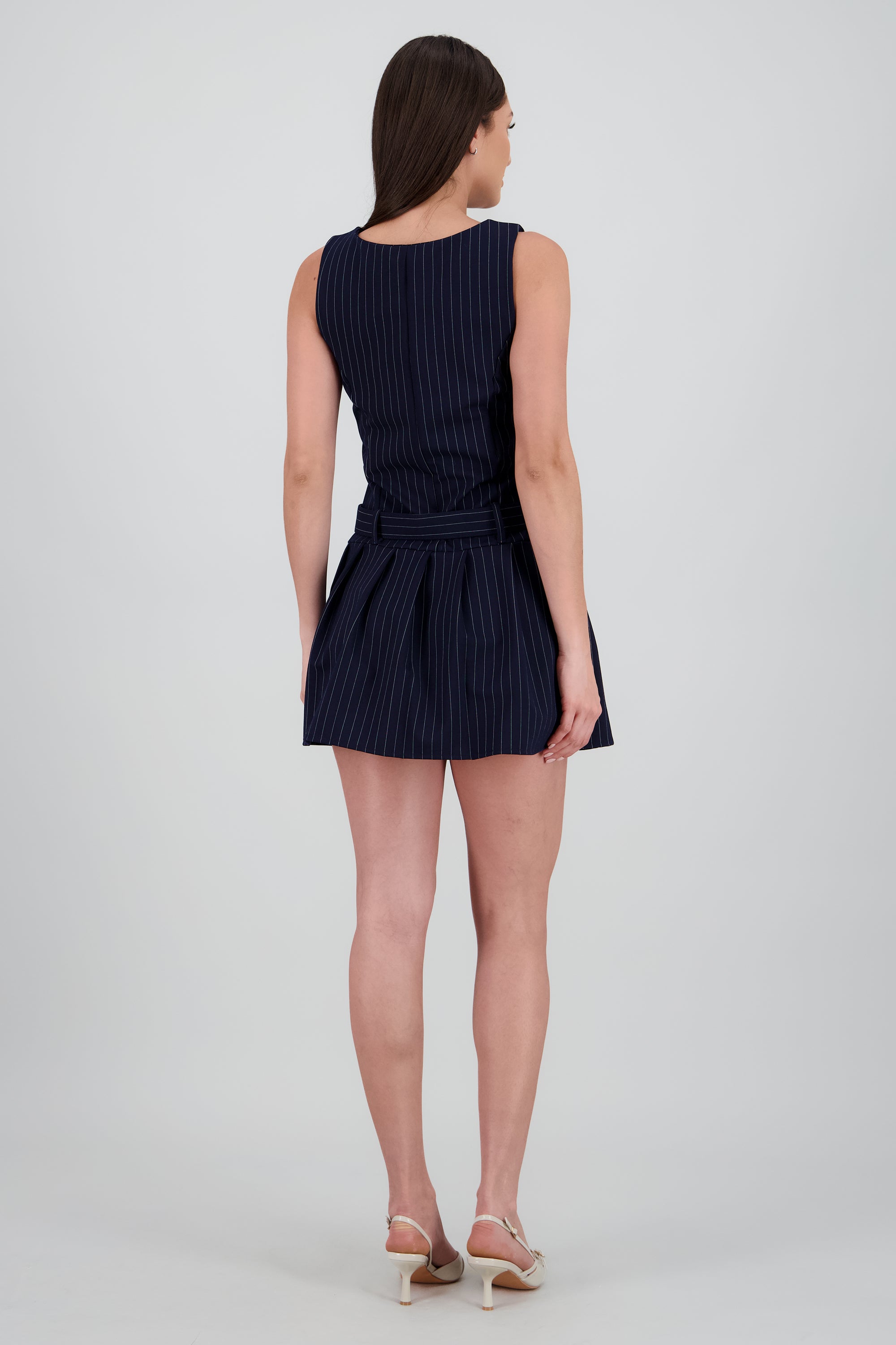 Vestido mini estampado rayas con cinturon MARINO COMBO