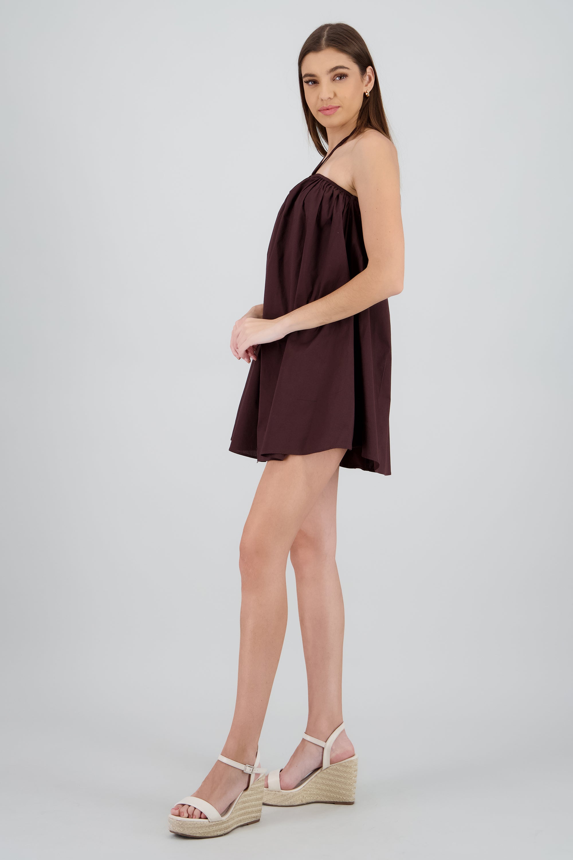 Vestido amplio halter bolsas CAFE