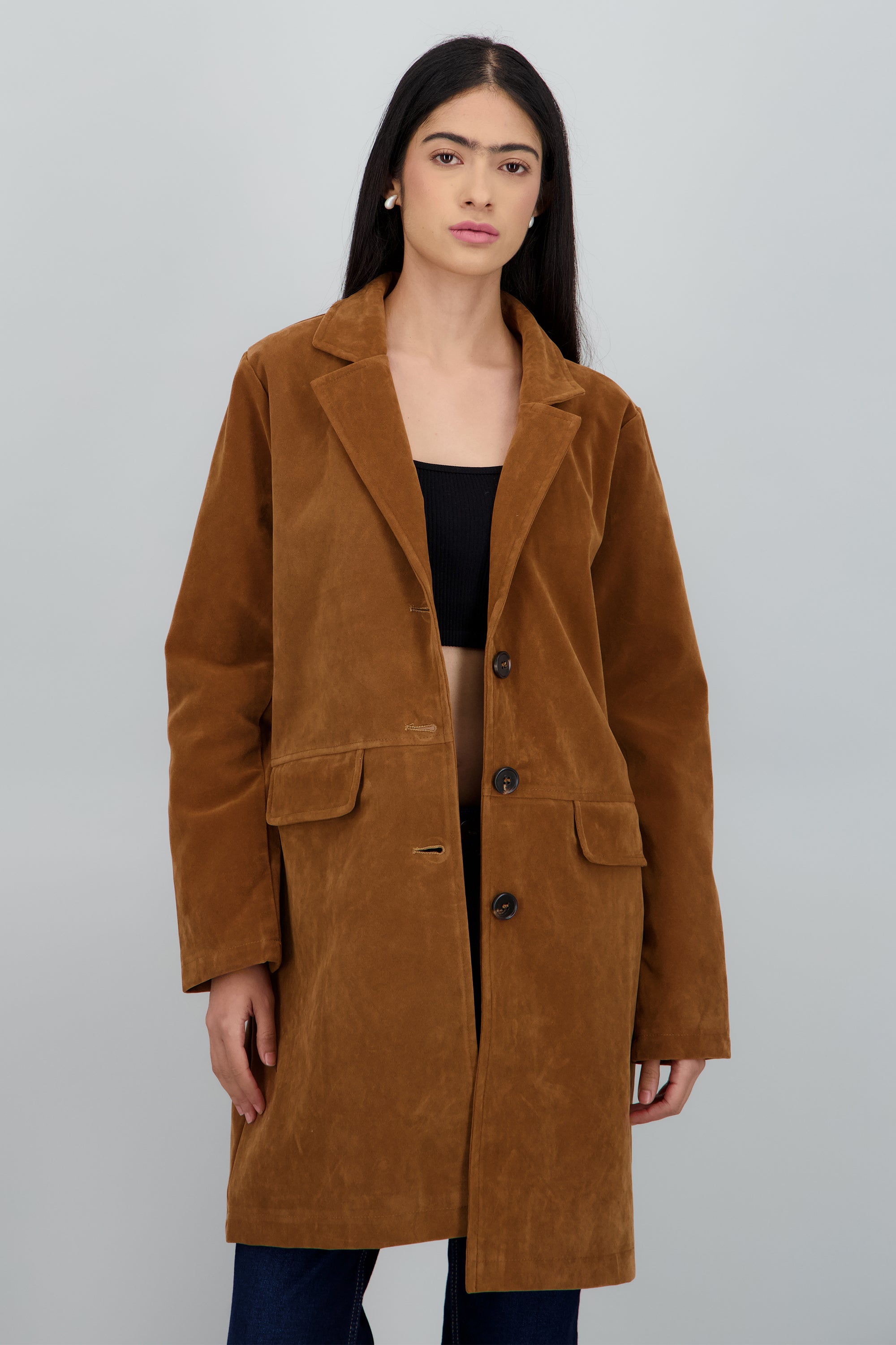 Gabardina efecto suede CAMELLO