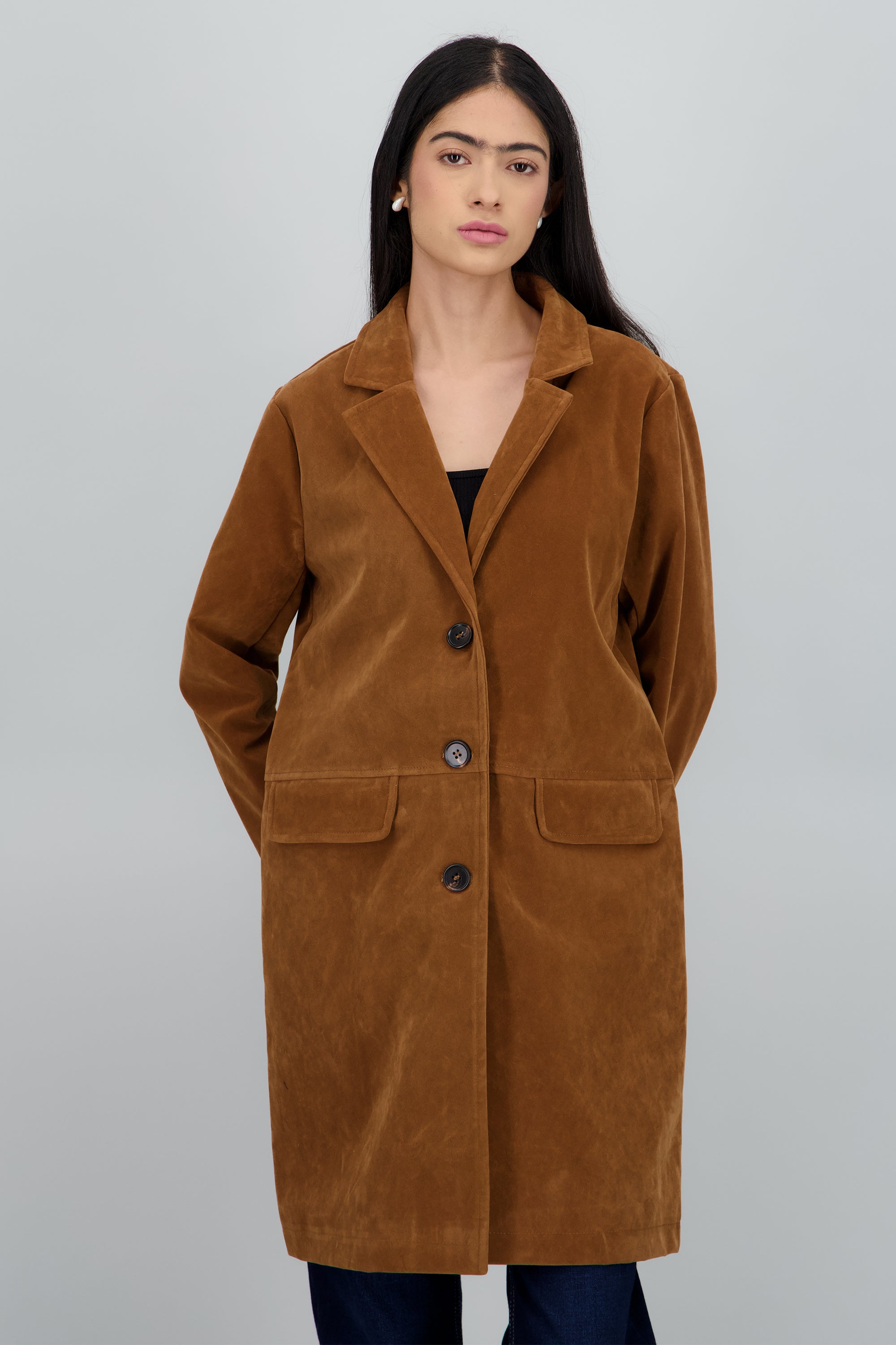 Gabardina efecto suede CAMELLO