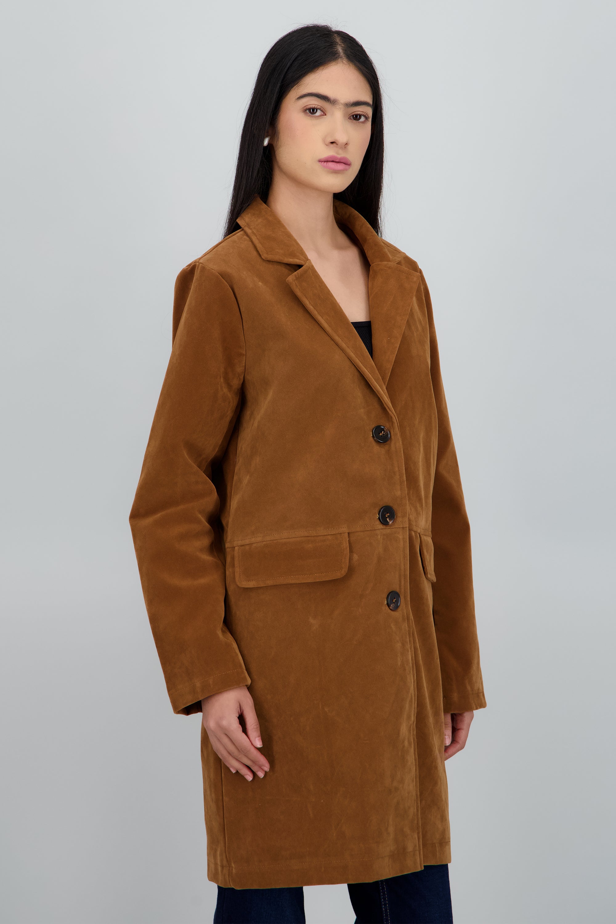 Gabardina efecto suede CAMELLO