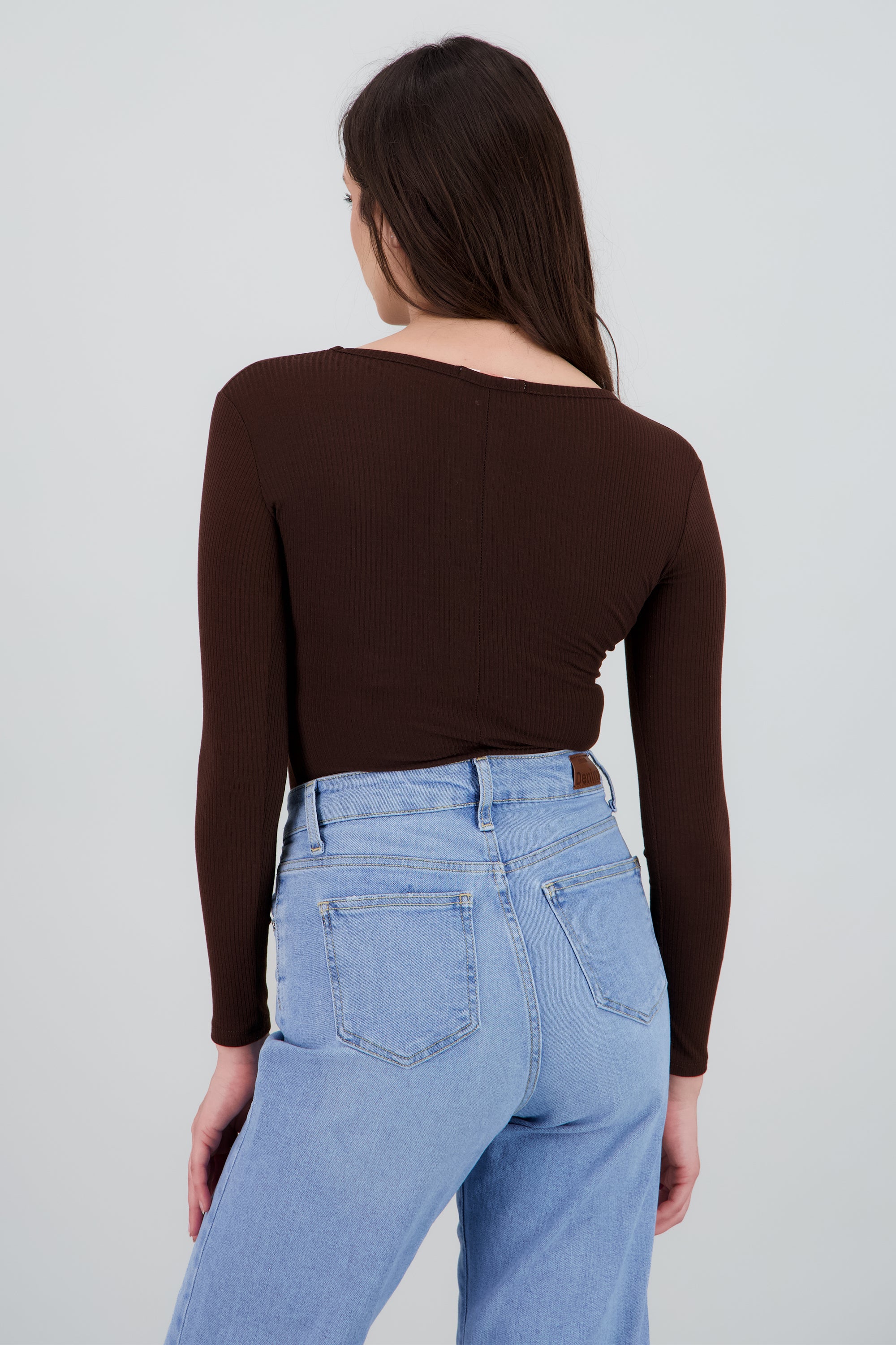 Bodysuit manga larga liso escote cuadrado CHOCOLATE