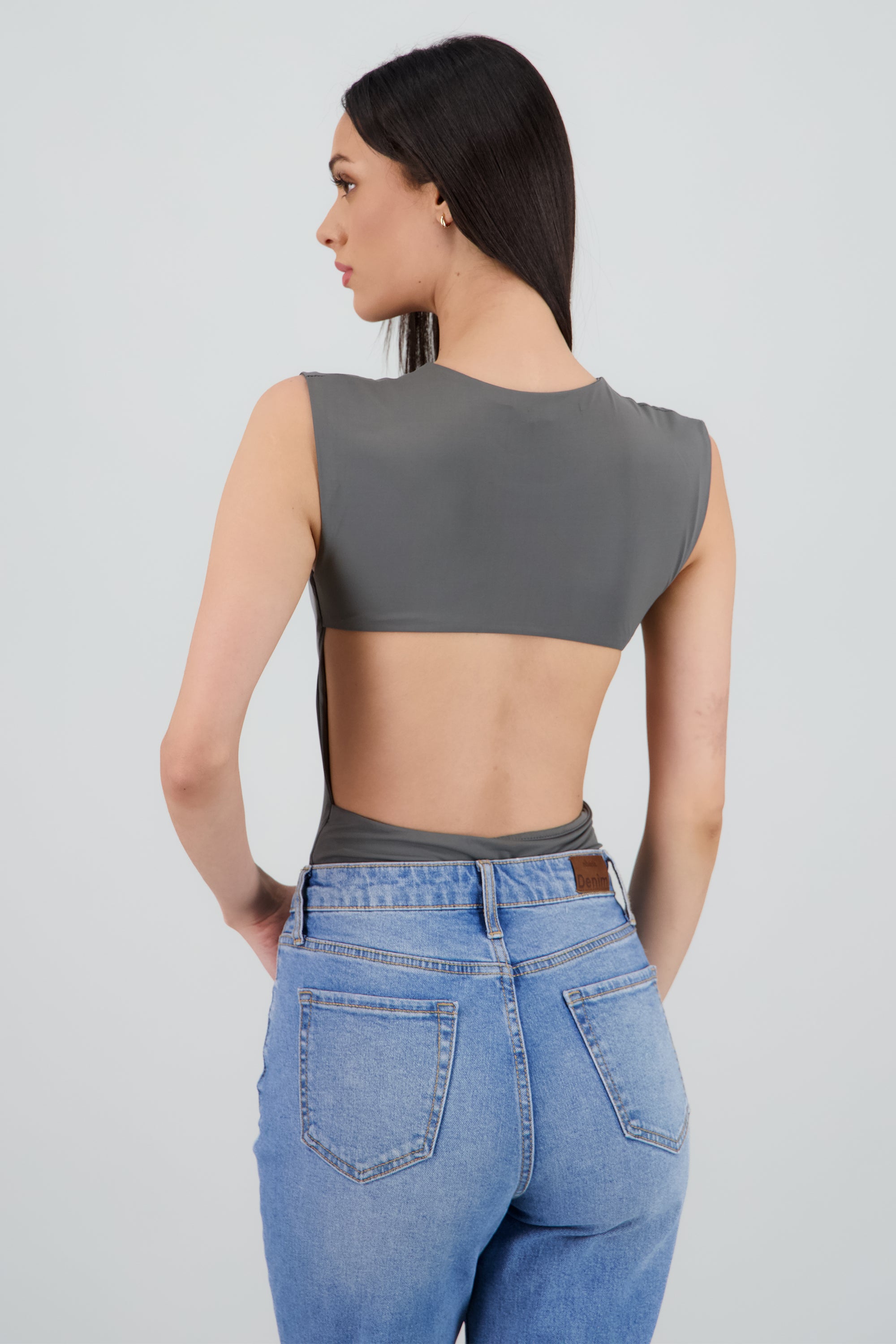 Body cuello redondo sin mangas escote espalda GRIS OBSCURO