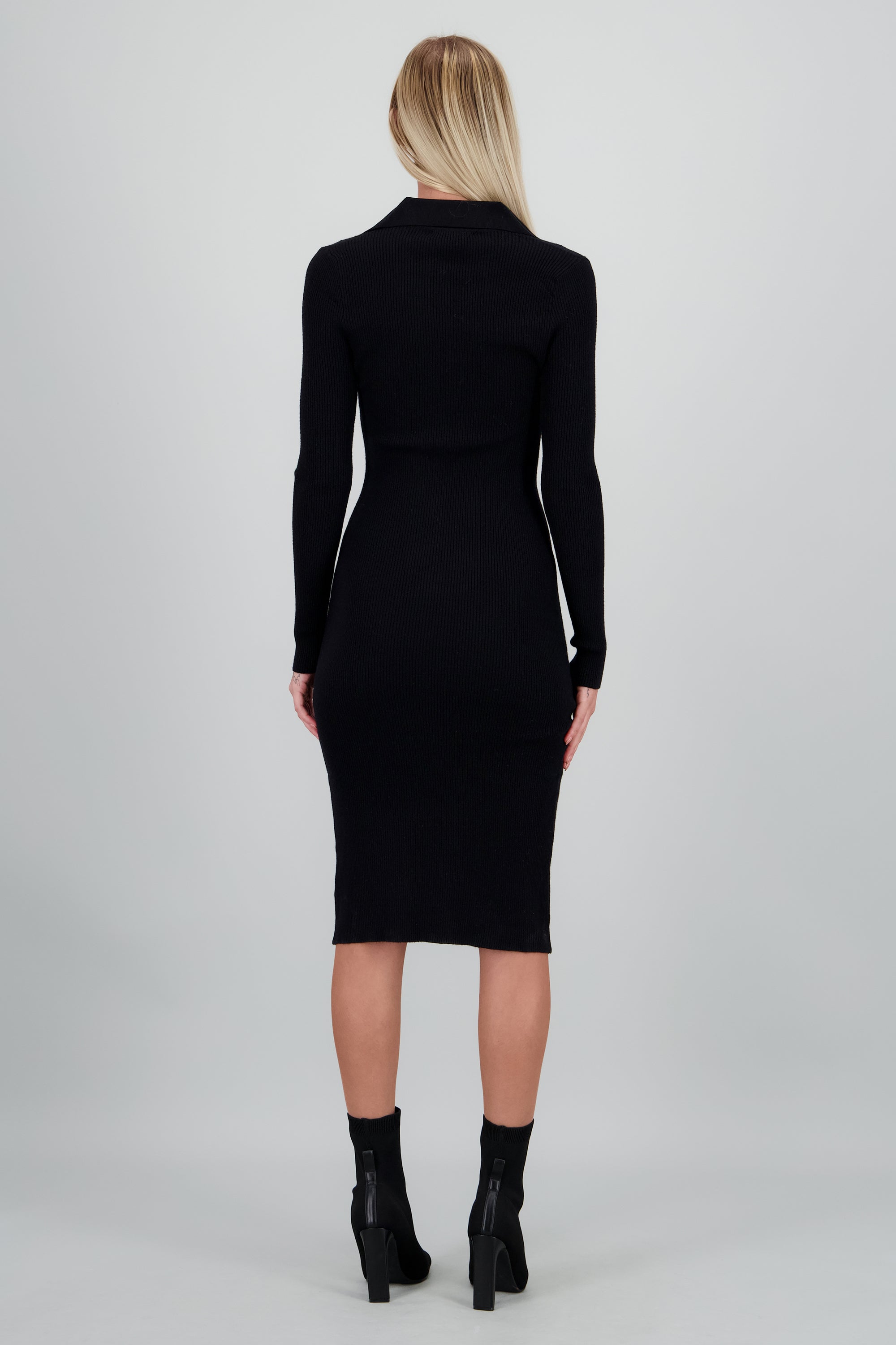 Vestido maxi tejido cuello polo NEGRO