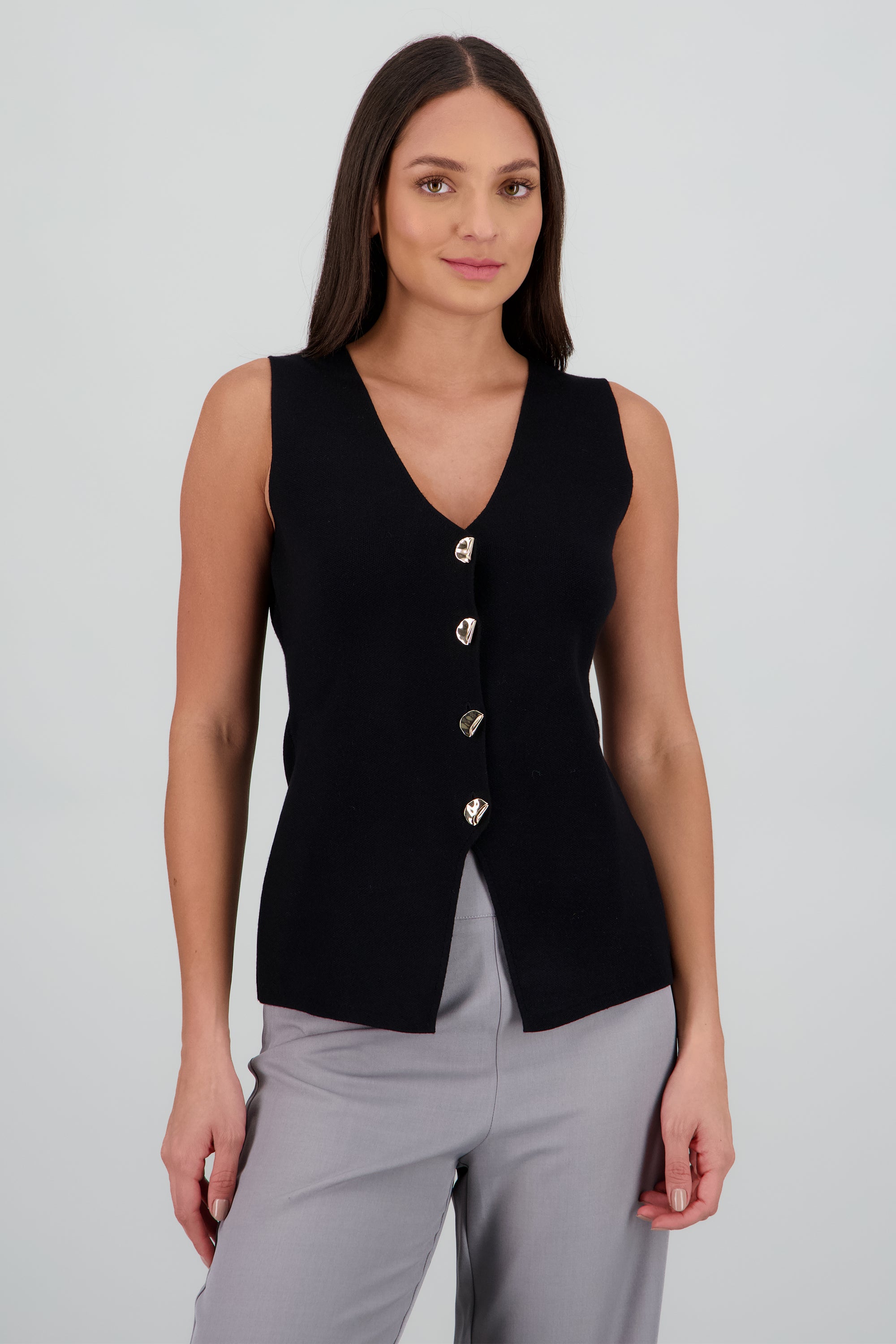 Top tejido con botones NEGRO