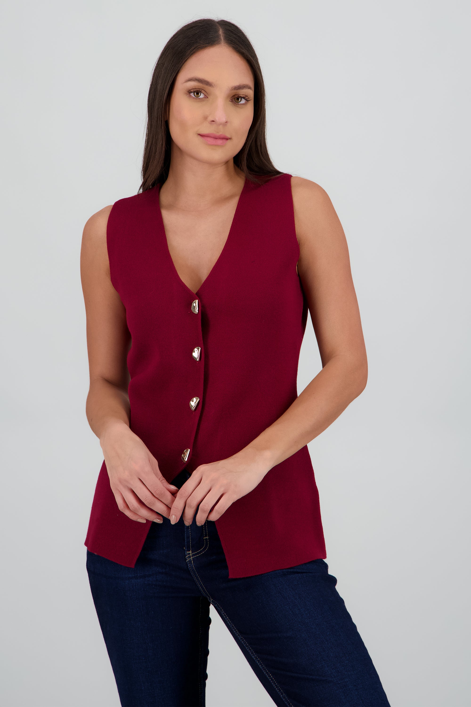 Top tejido con botones VINO