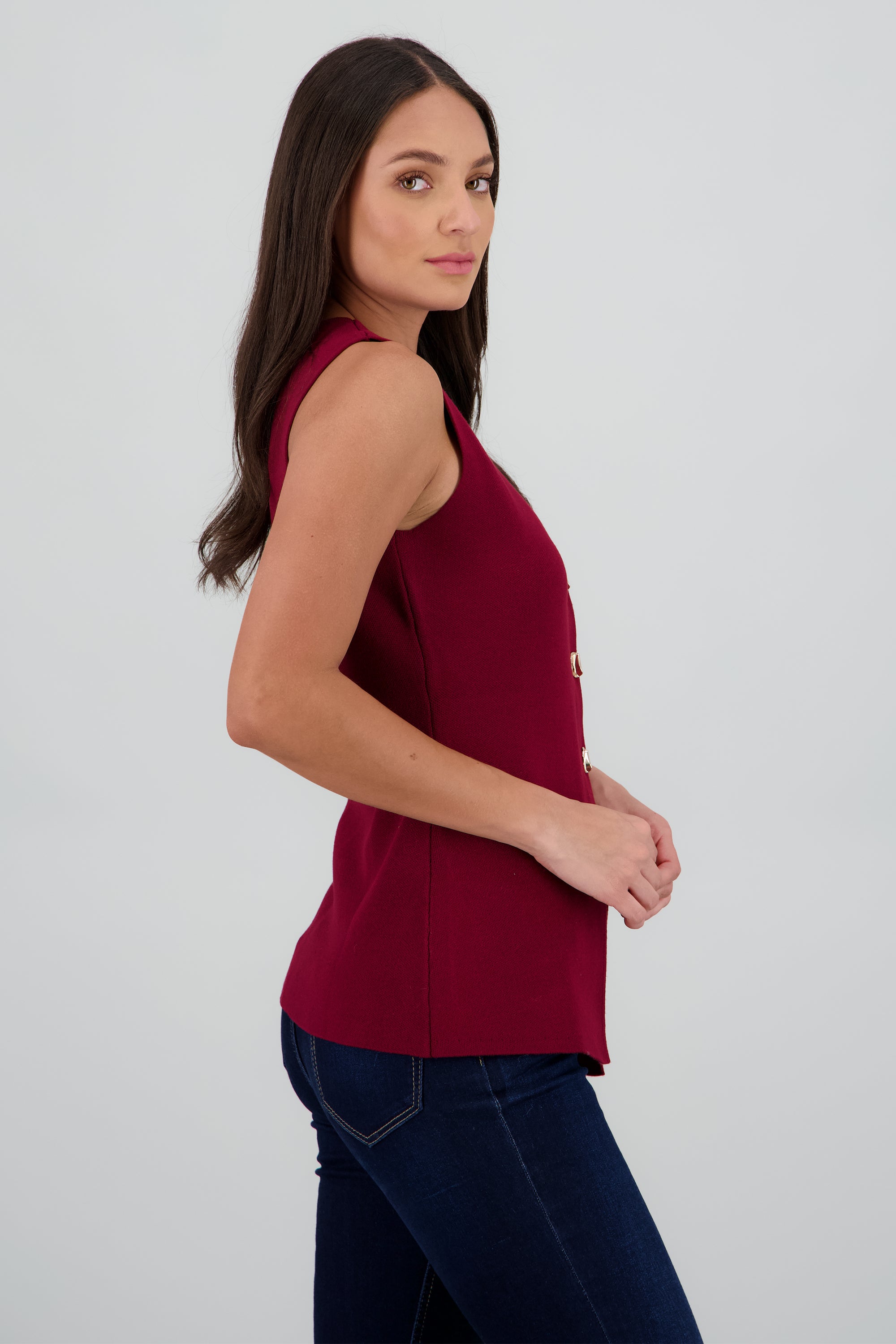 Top tejido con botones VINO