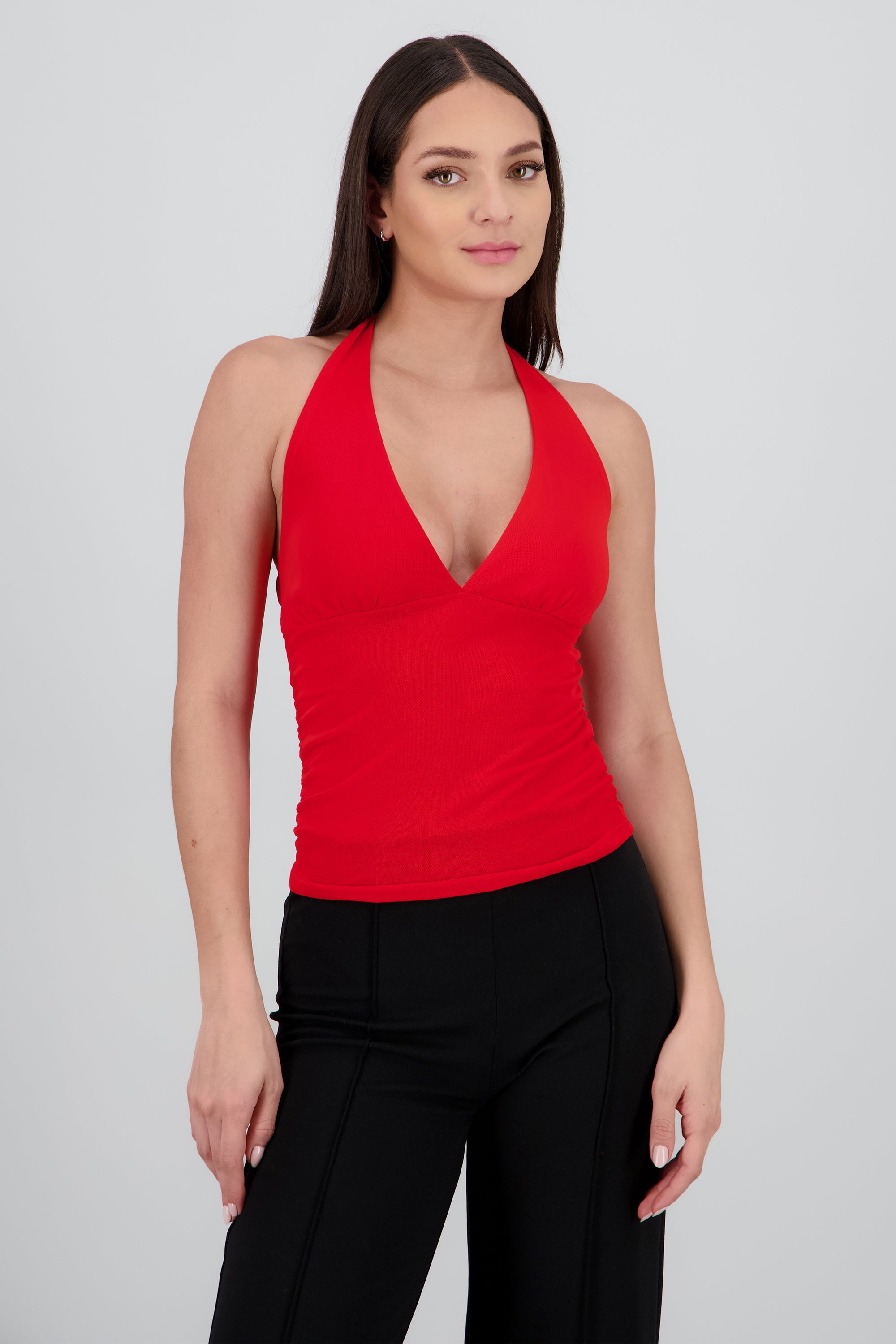 Top halter detalle frunces ROJO