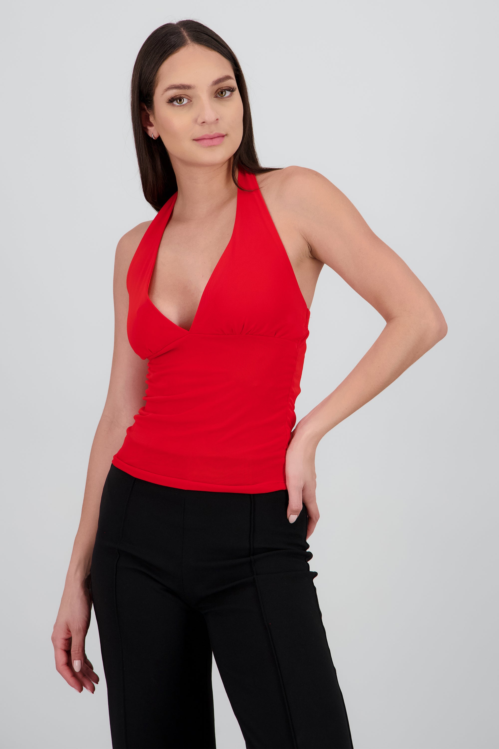 Top halter detalle frunces ROJO