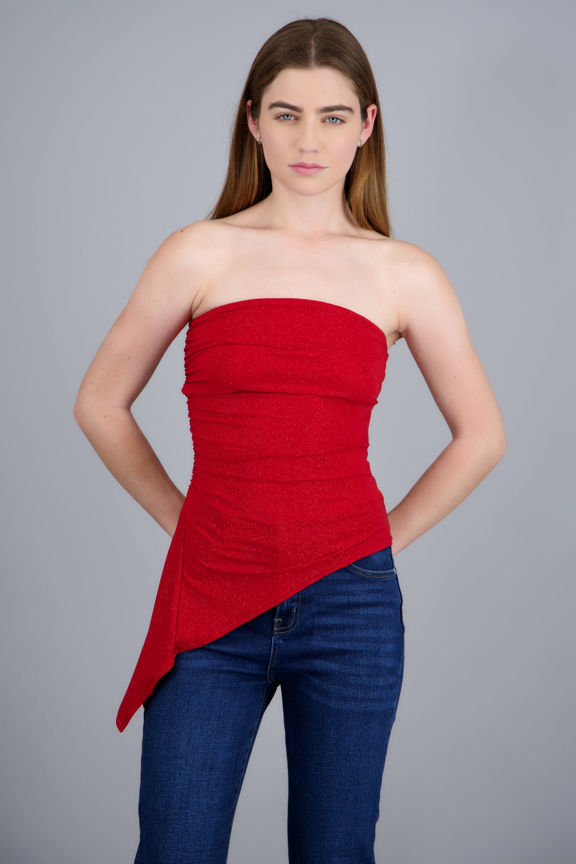 Top asimetrico brillos ROJO
