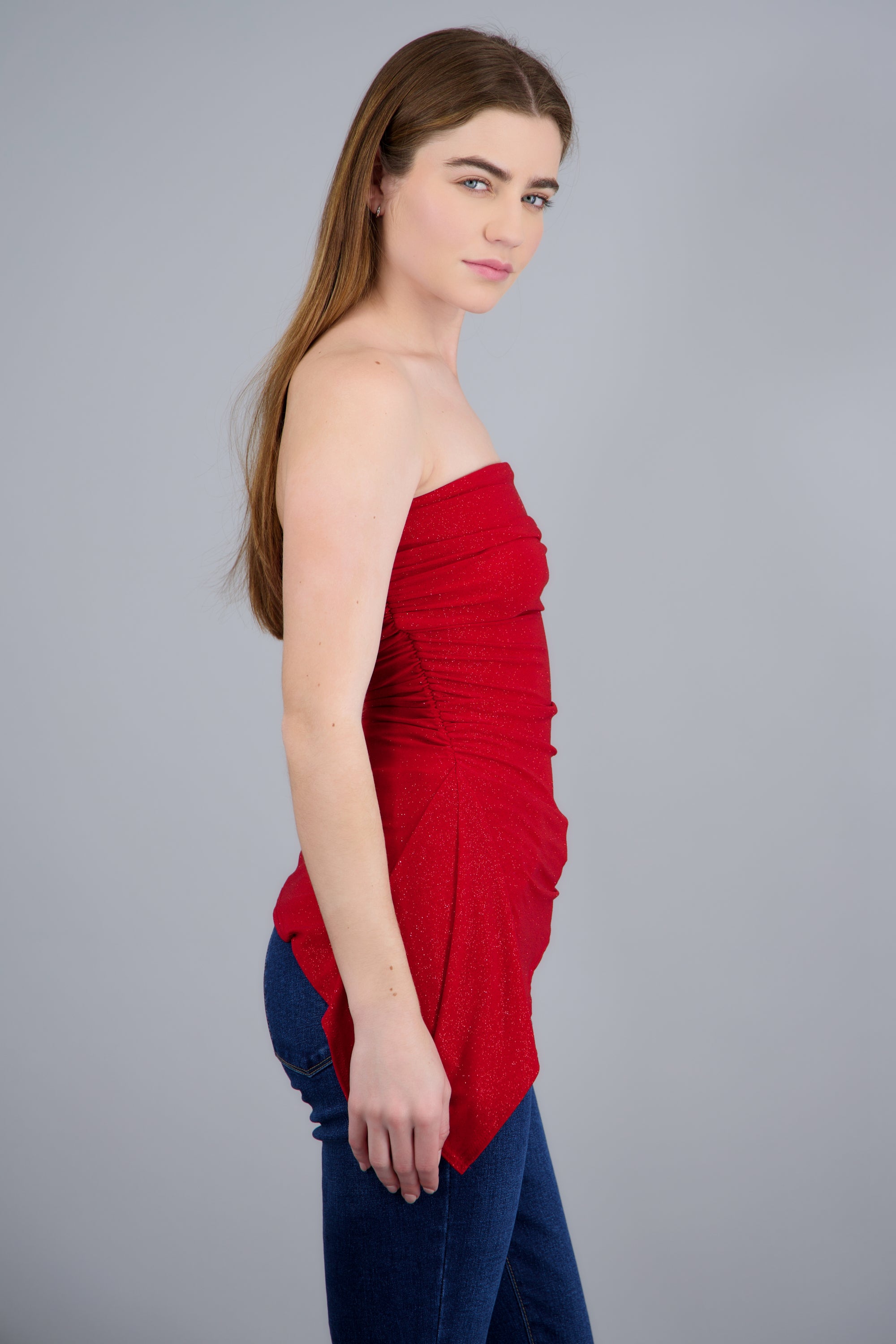Top asimetrico brillos ROJO
