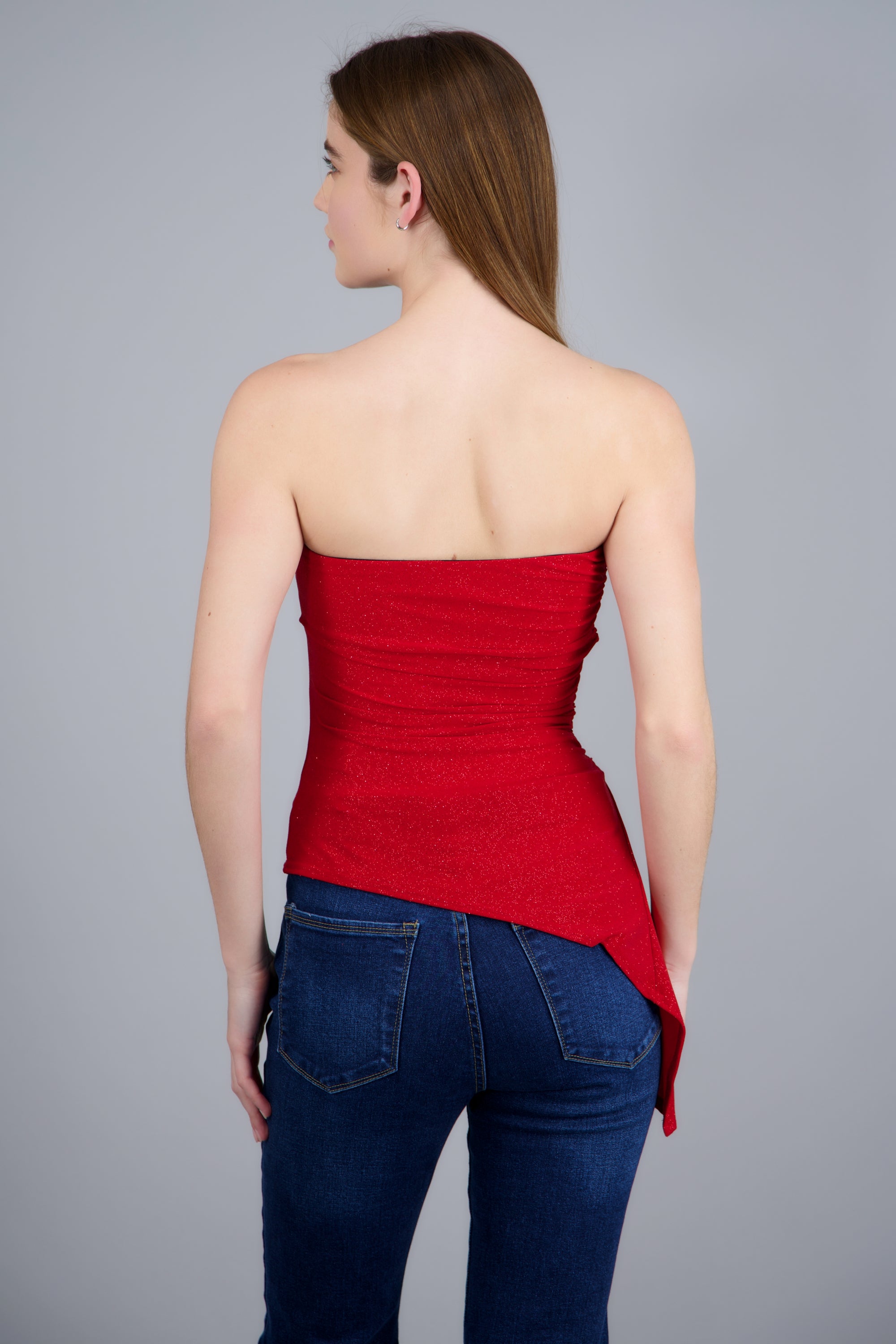 Top asimetrico brillos ROJO