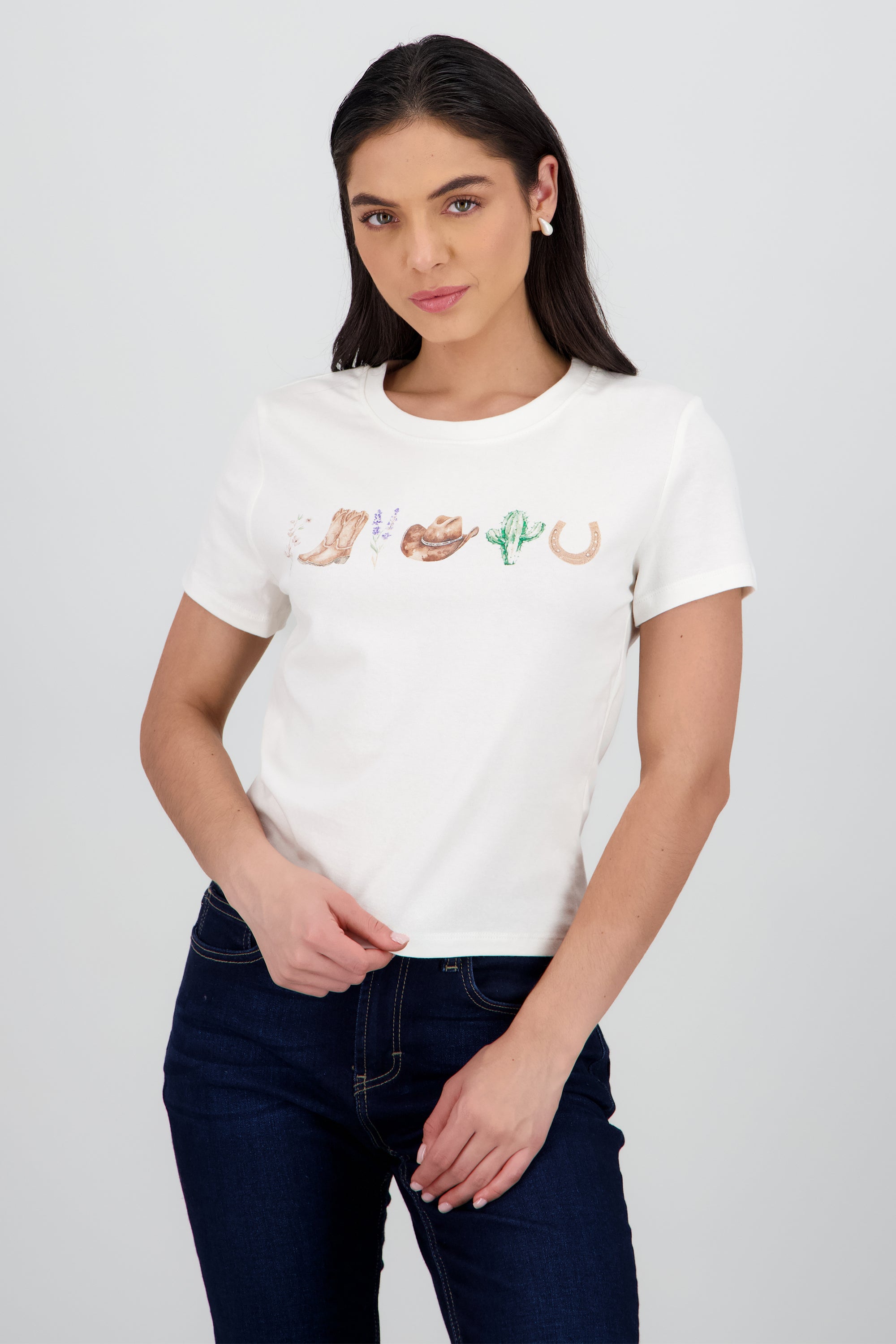 Playera manga corta estampado vaquero BLANCO