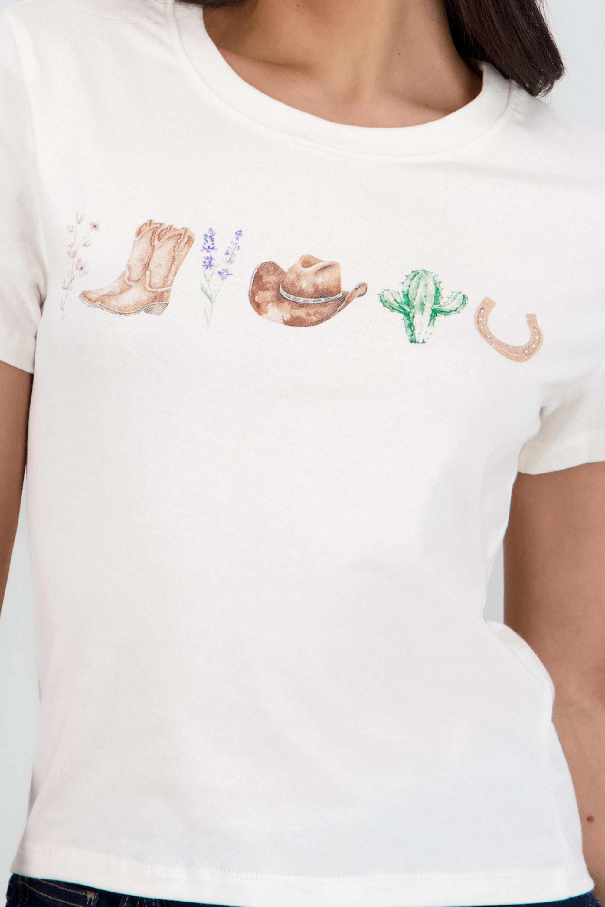 Playera manga corta estampado vaquero BLANCO